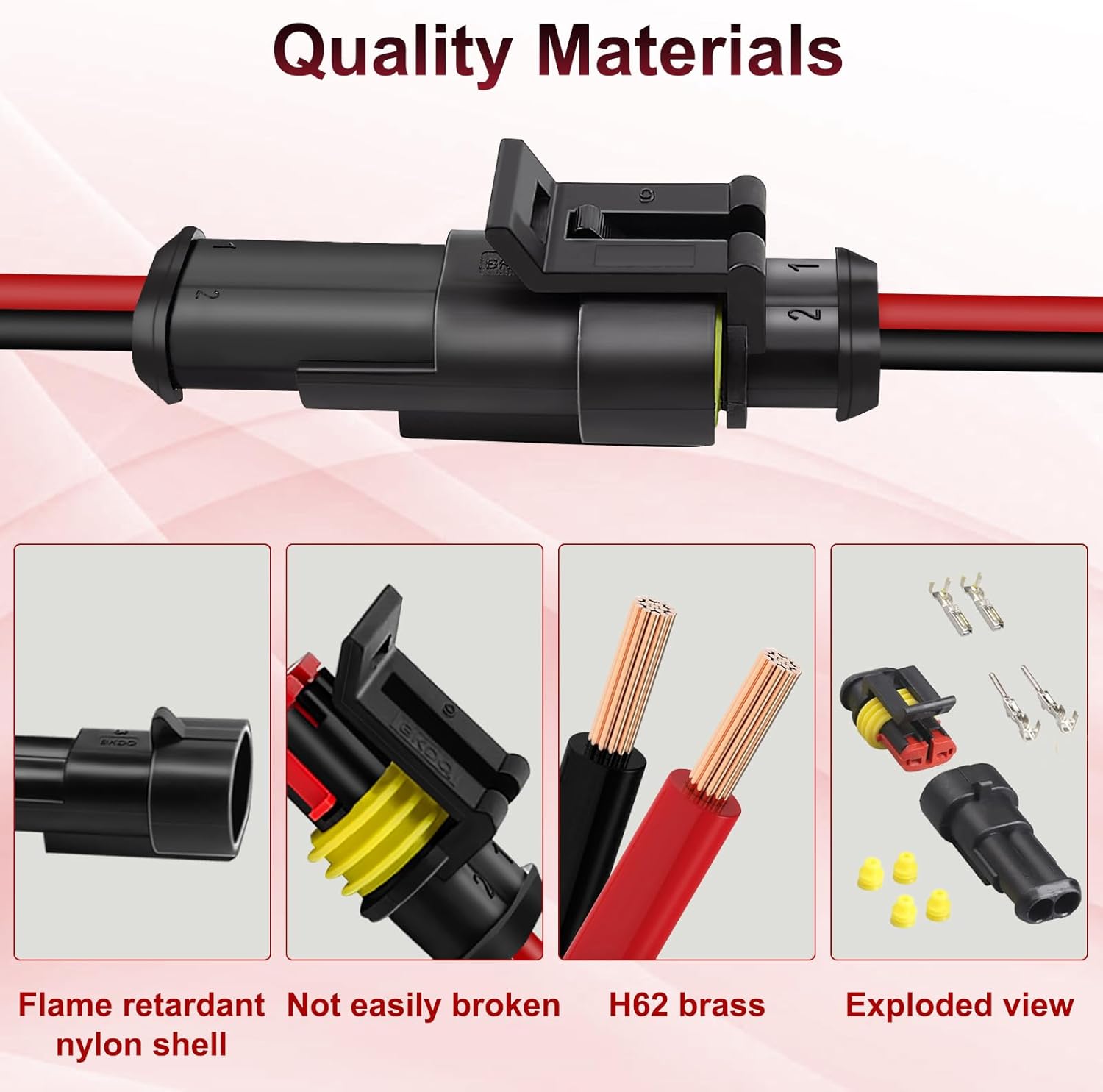 Car waterproof 2 pin electrical connector 10 pack — view 7