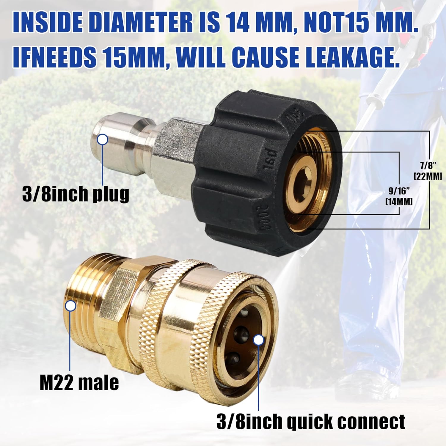Pressure washer quick connect M22 2 set — view 3