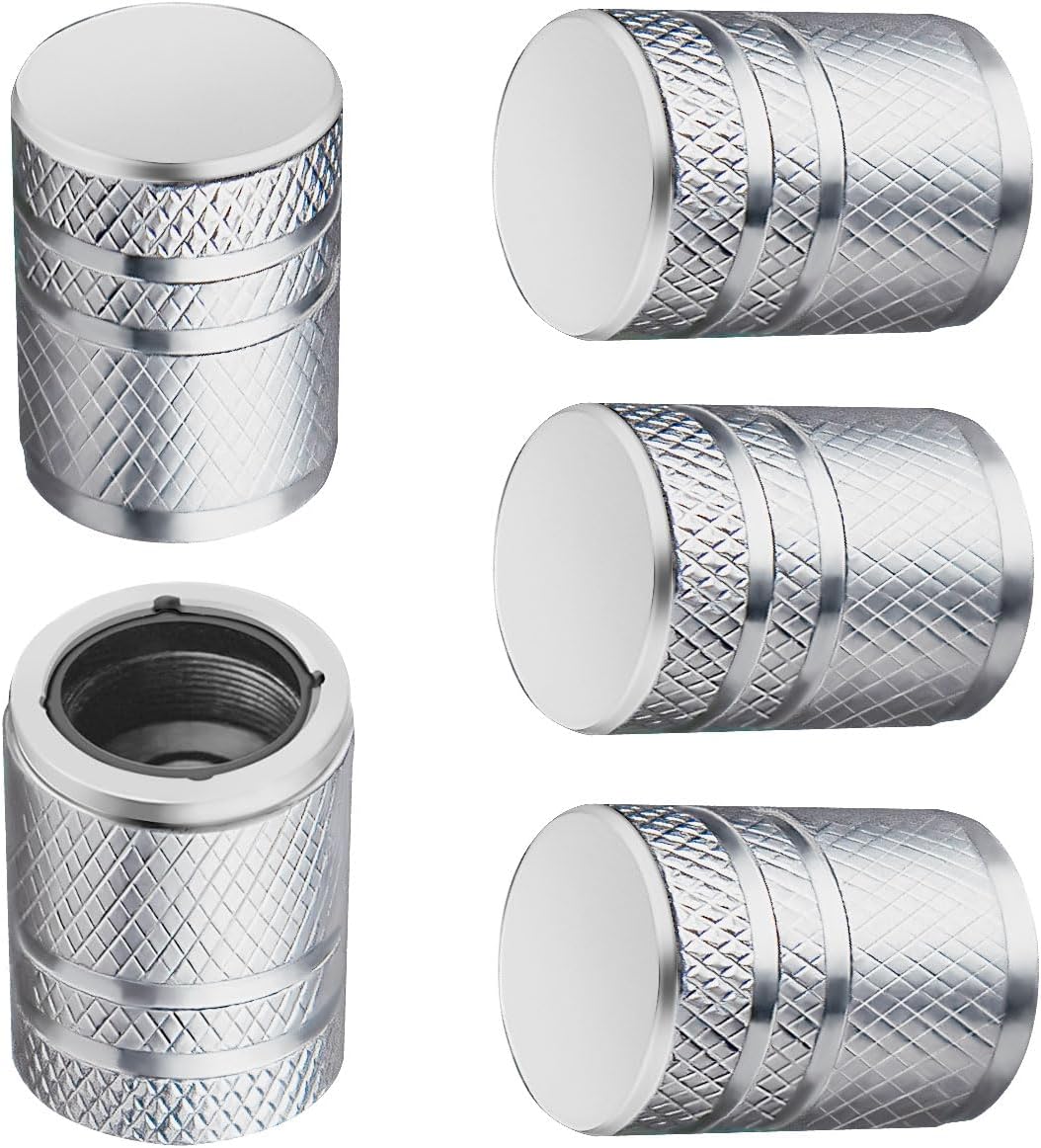 Metal tyre valve stem caps 5 pack silver — view 2