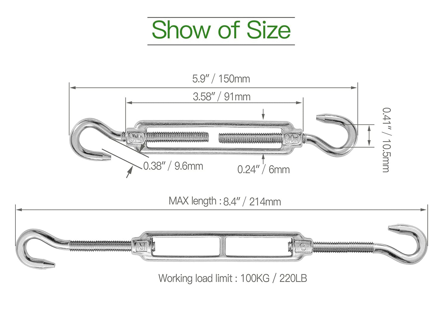 M6 hook and hook stainless steel turnbuckle 6 pack — view 5