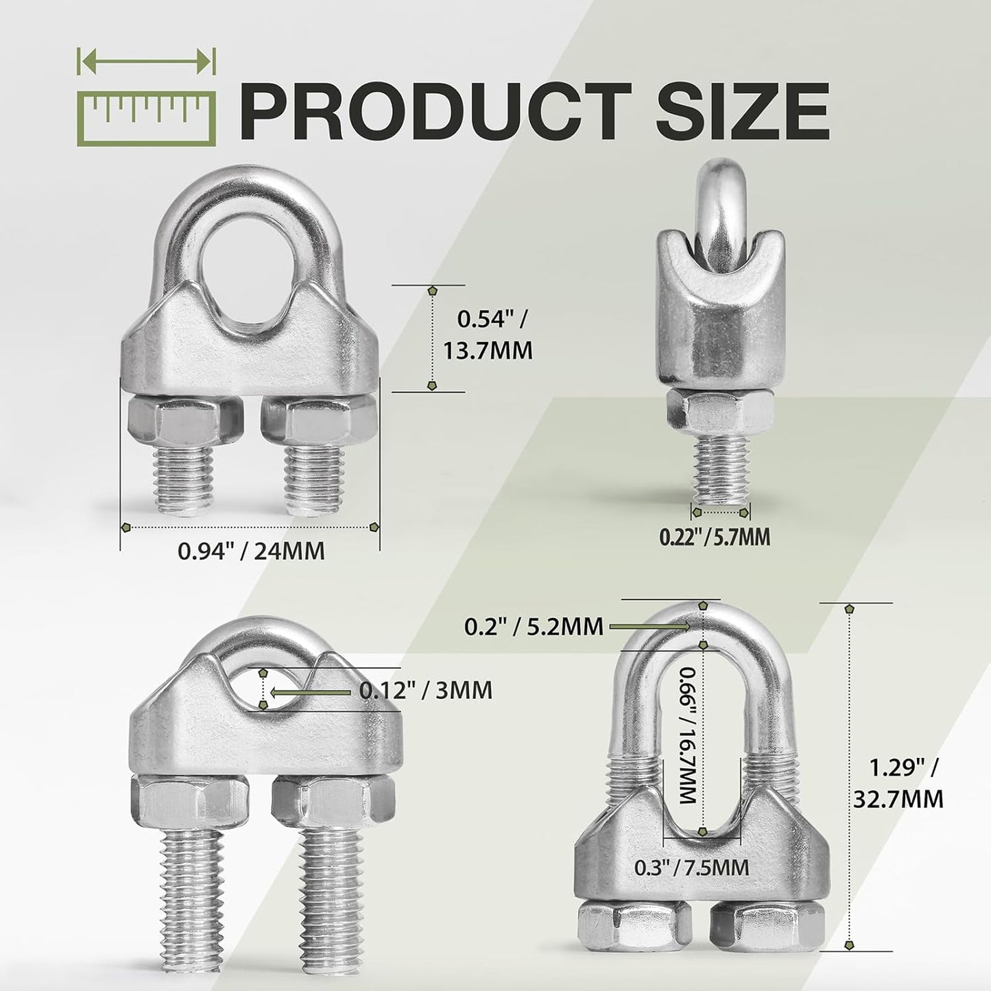 M6 stainless steel wire rope clamp 4 pack — view 4