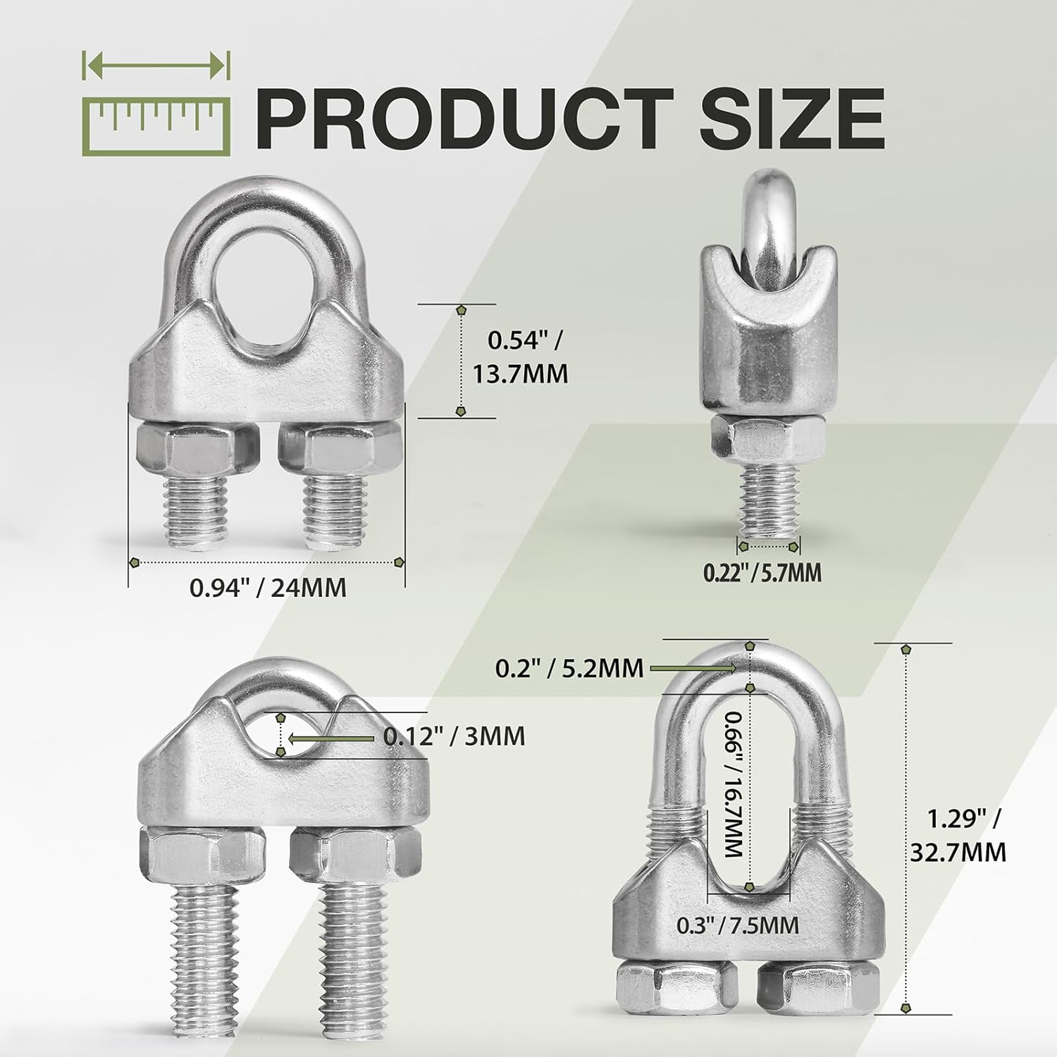 M6 stainless steel wire rope clamp 4 pack — view 4