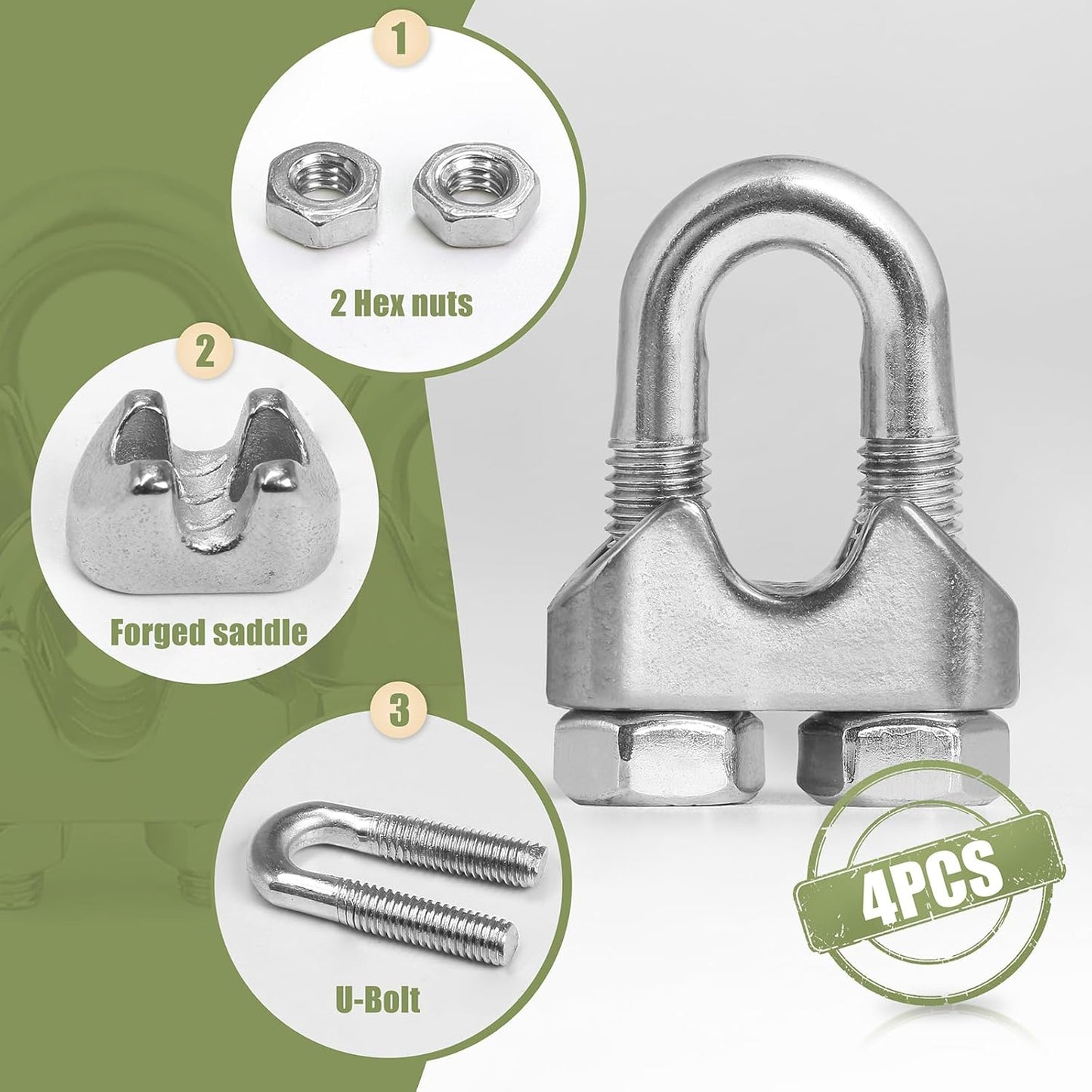 M6 stainless steel wire rope clamp 4 pack — view 5