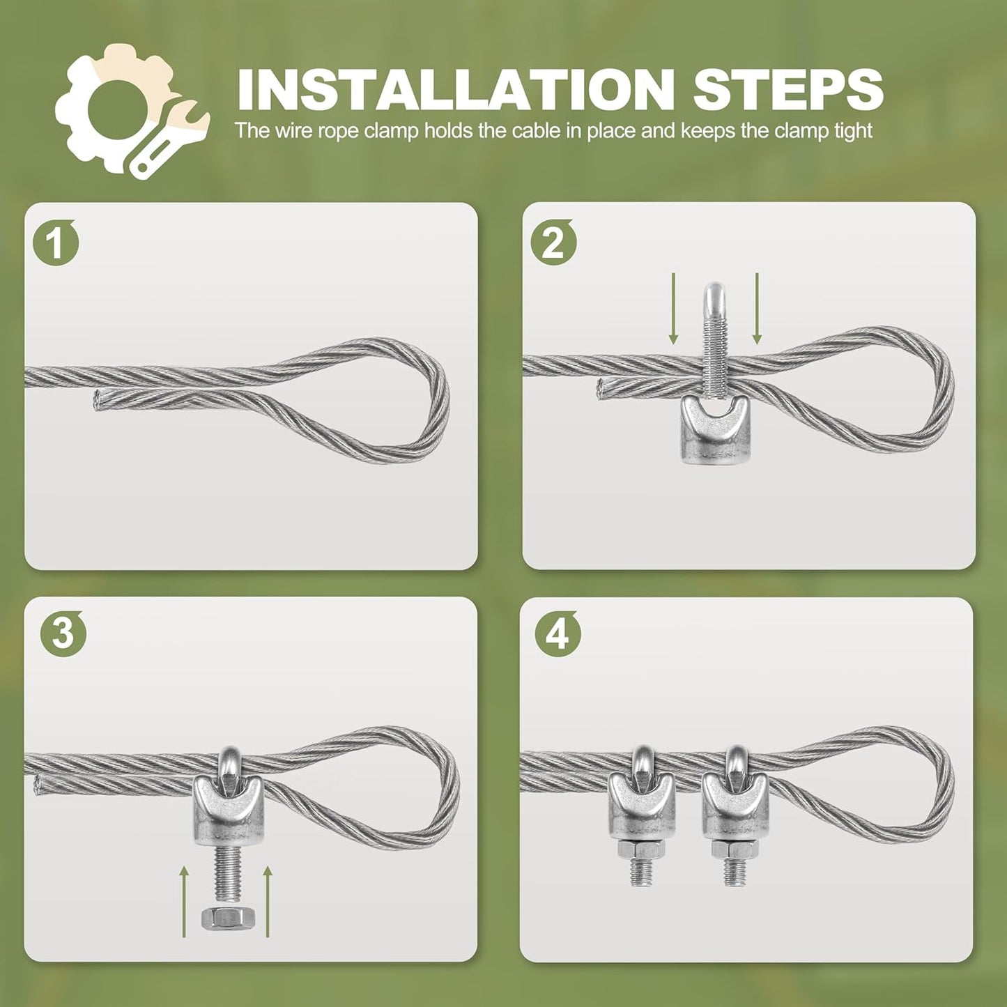 M6 stainless steel wire rope clamp 4 pack — view 6