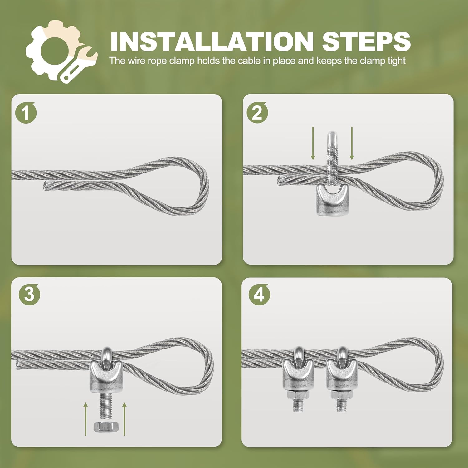 M6 stainless steel wire rope clamp 4 pack — view 6