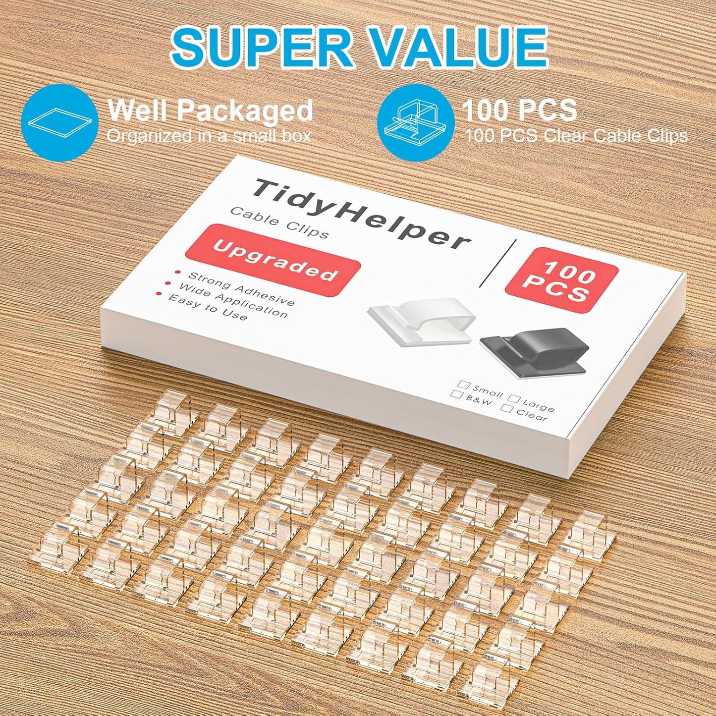 Adhesive cable clips 100 pack clear — view 4