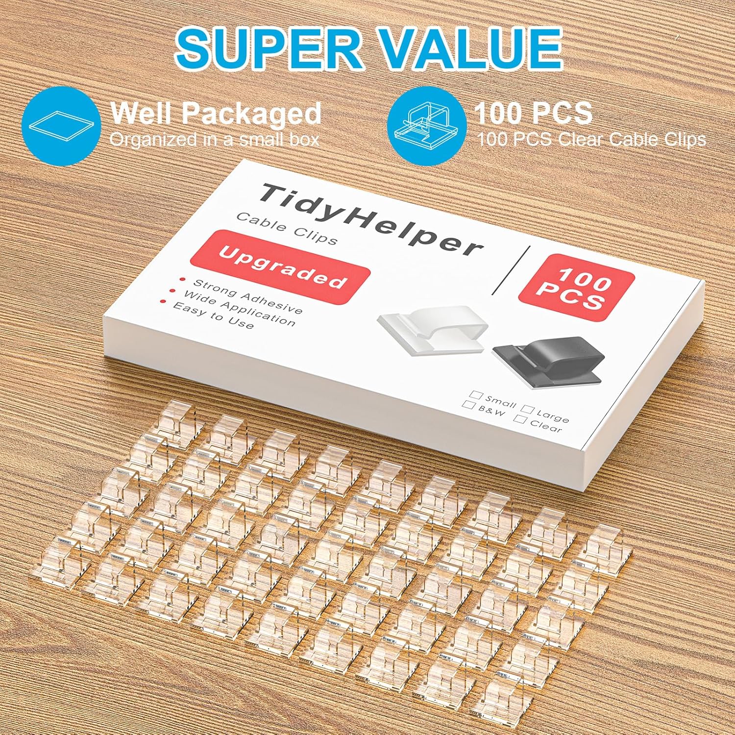Adhesive cable clips 100 pack clear — view 4