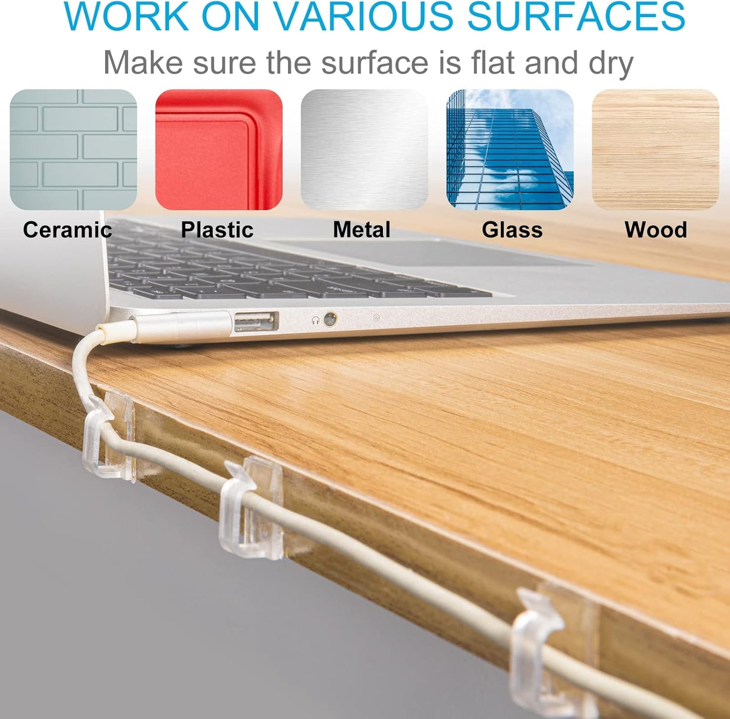 Adhesive cable clips 100 pack clear — view 6