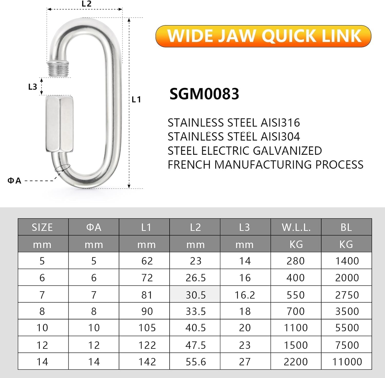 Stainless Steel Chain Quick Links — view 8