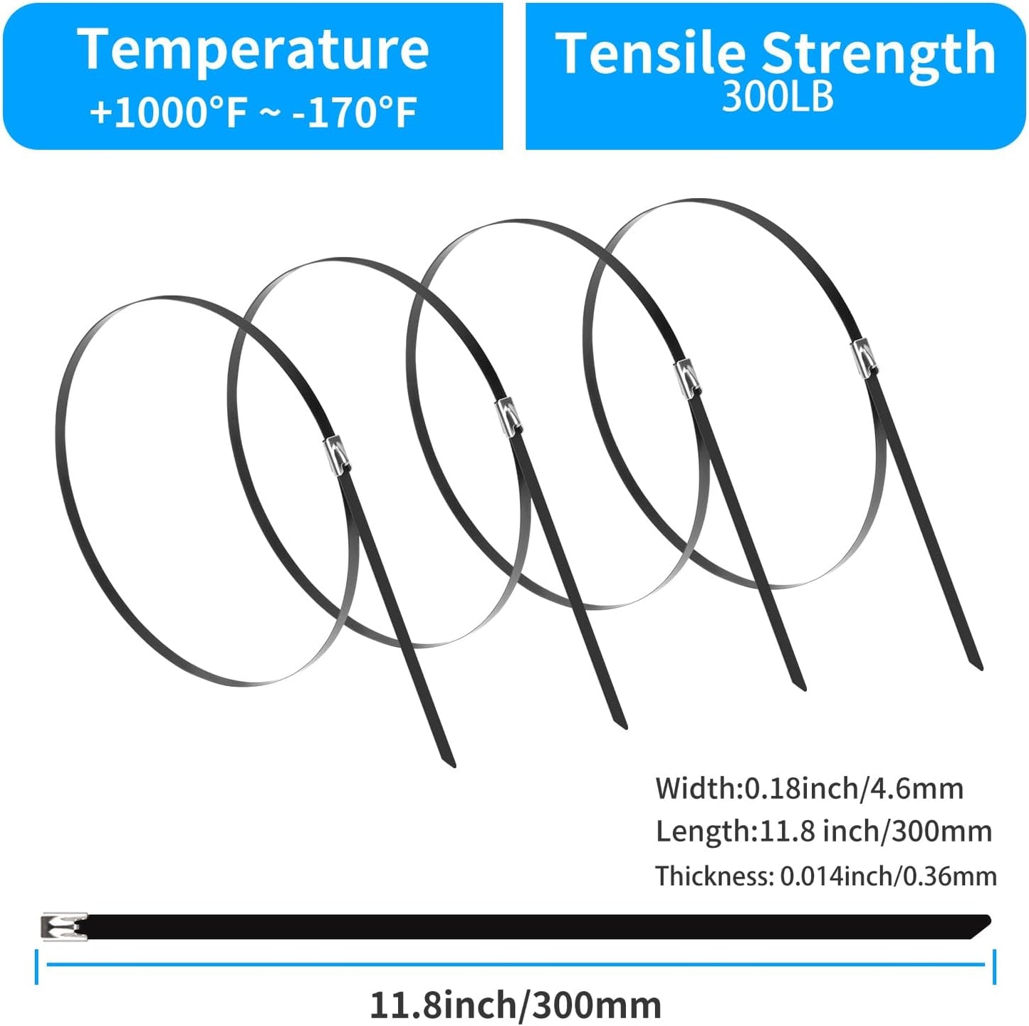 11.8 Inch Metal Zip Ties (200 — view 3