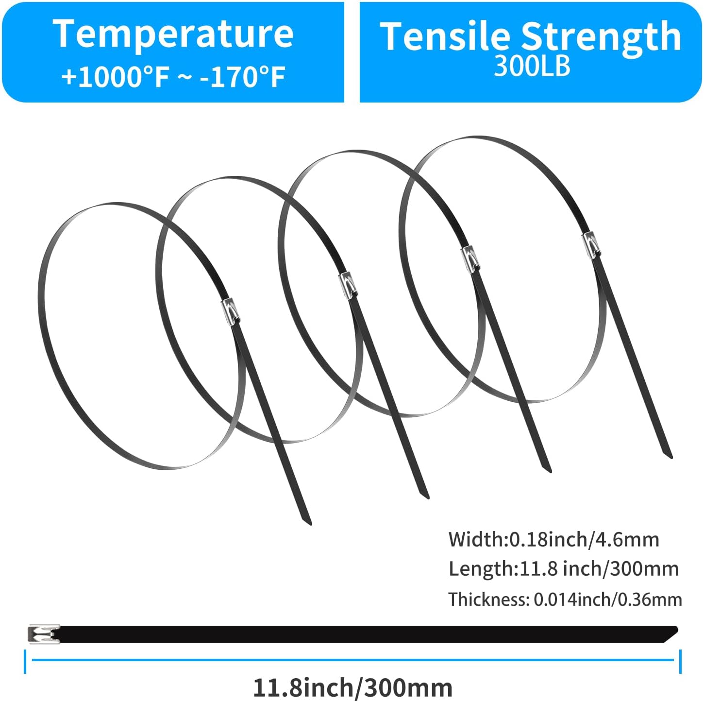 11.8 Inch Metal Zip Ties (200 — view 3