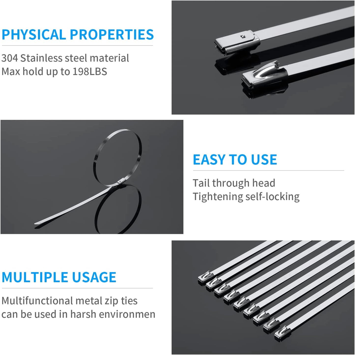 11.8 Inch Metal Zip Ties (200 — view 5