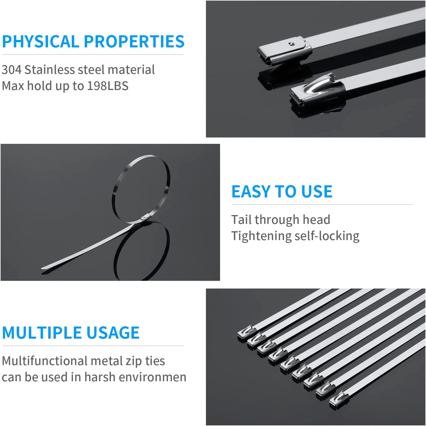 11.8 Inch Metal Zip Ties (200 — view 5