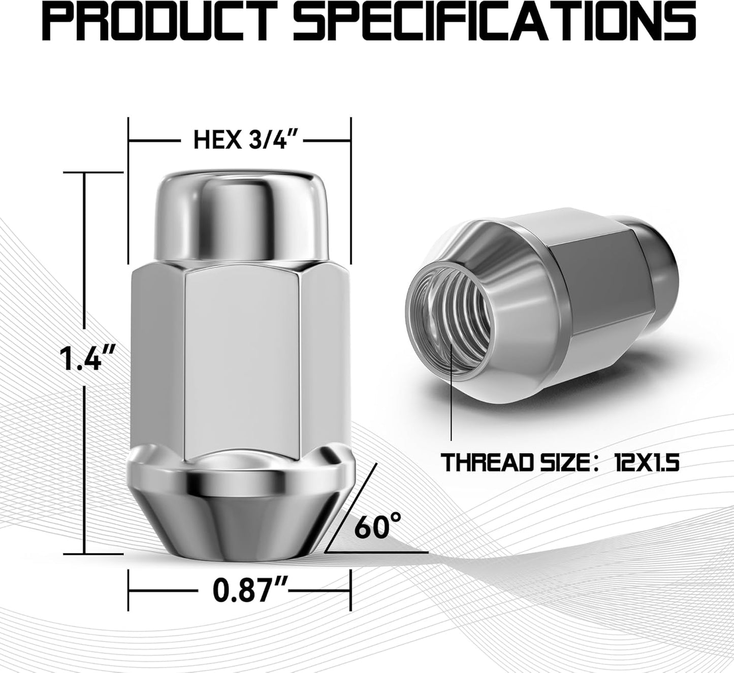 12x1.5 Wheel Lug Nuts, 20PCS Chrome — view 6