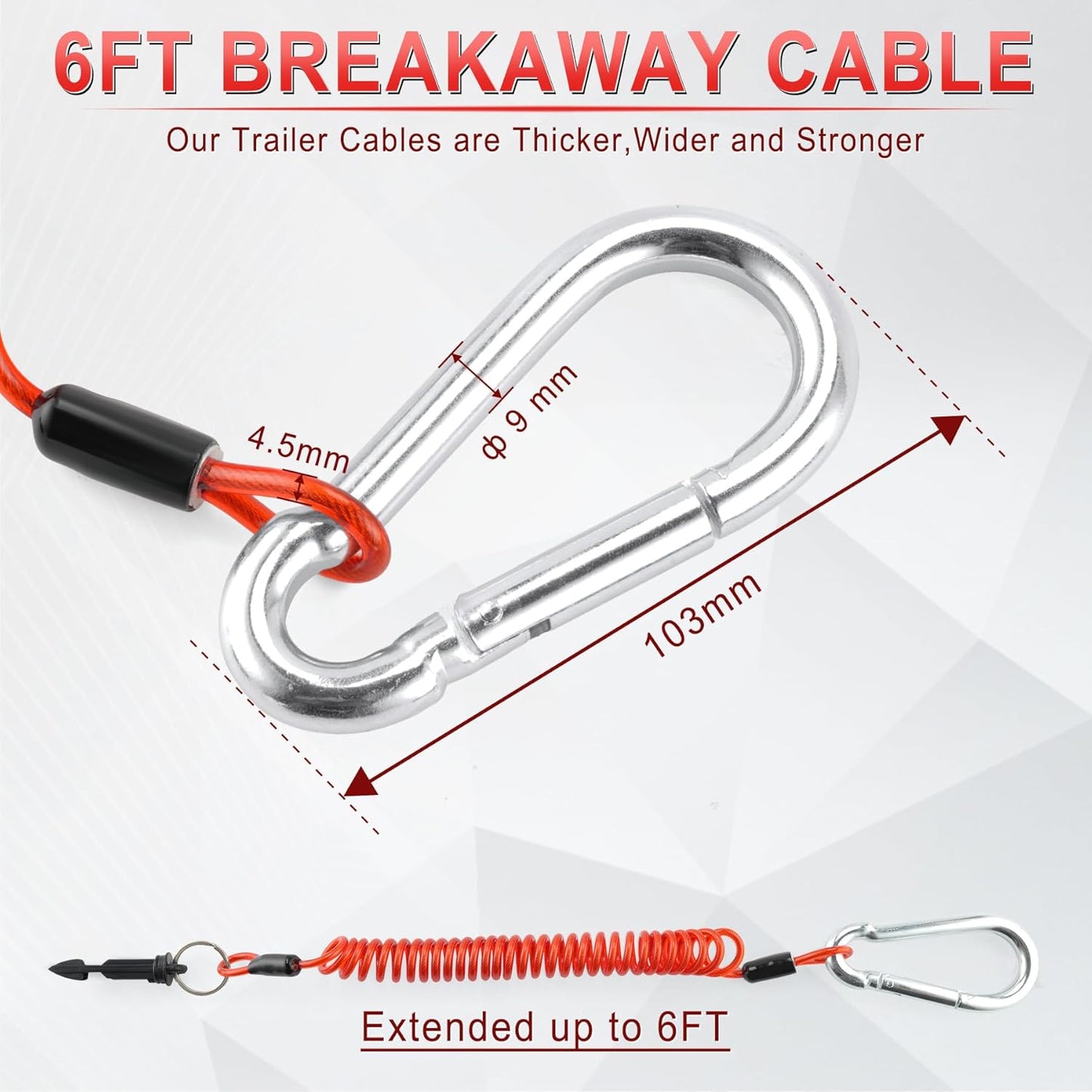 6FT Breakaway Trailer Cable,Heavy Duty Stainless — view 4