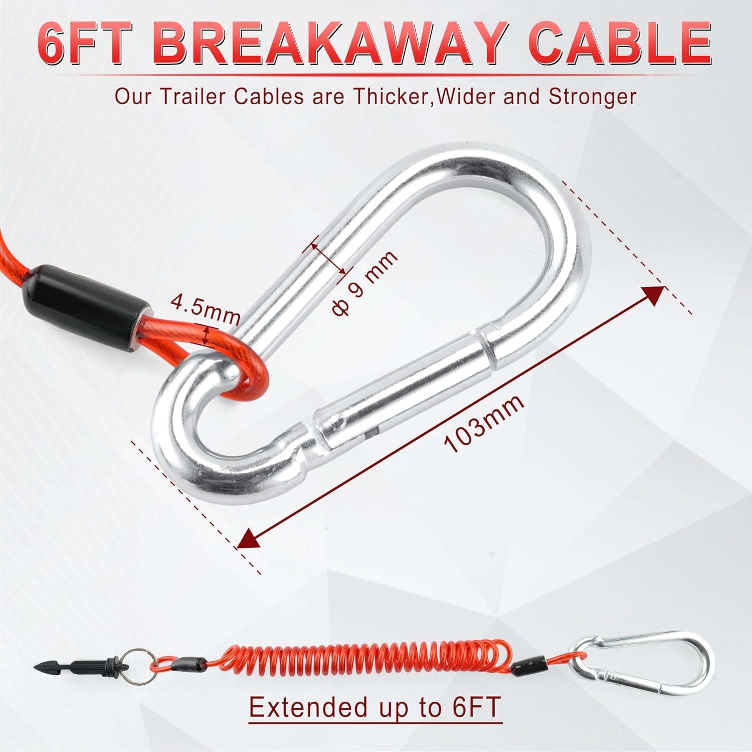 6FT Breakaway Trailer Cable,Heavy Duty Stainless — view 4