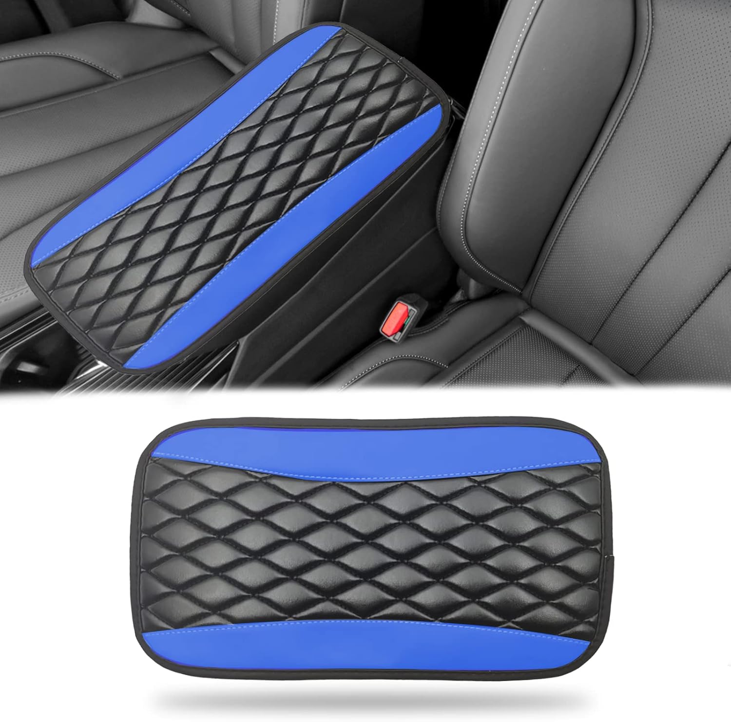Leather car center console cover blue — view 2