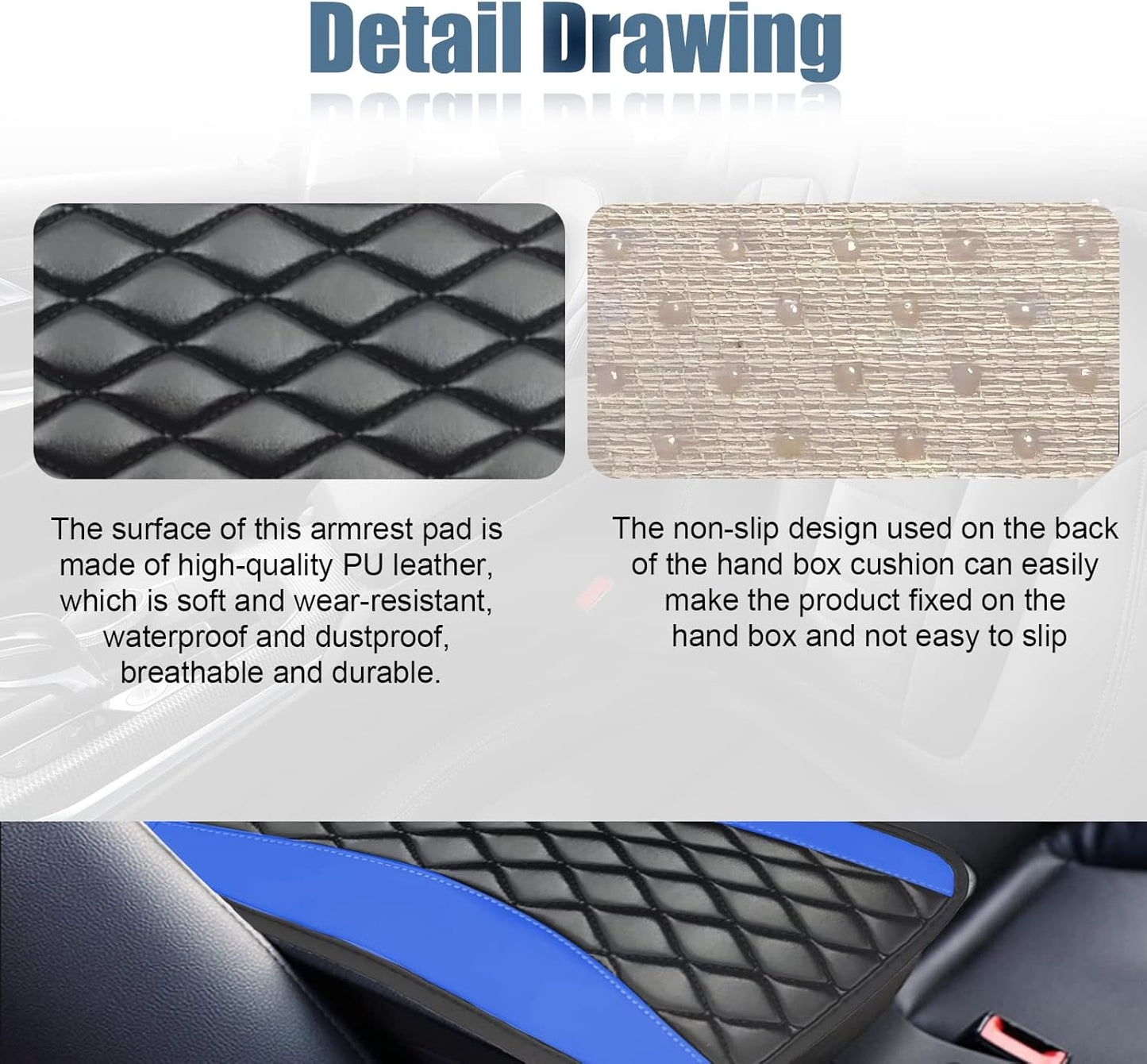 Leather car center console cover blue — view 4
