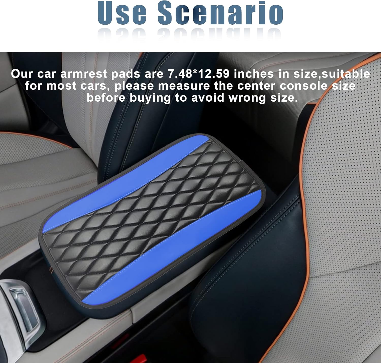 Leather car center console cover blue — view 7