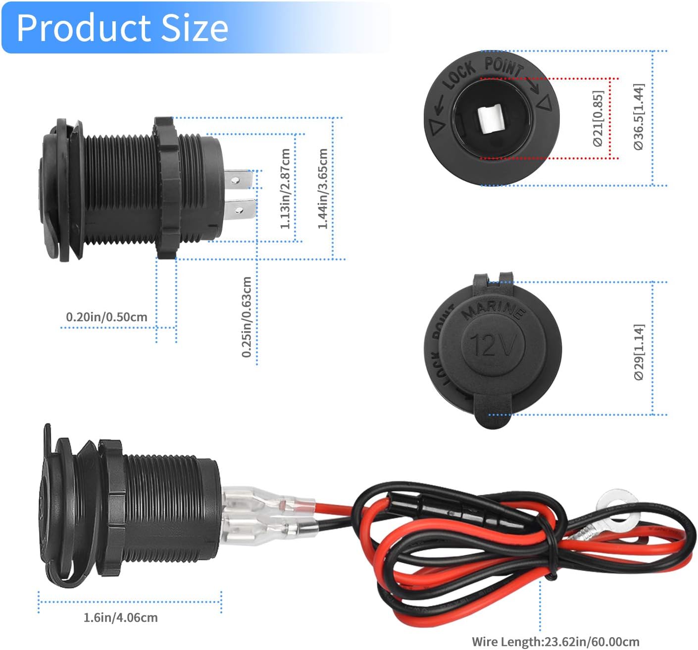 2 pcs 12V cigarette lighter socket — view 5