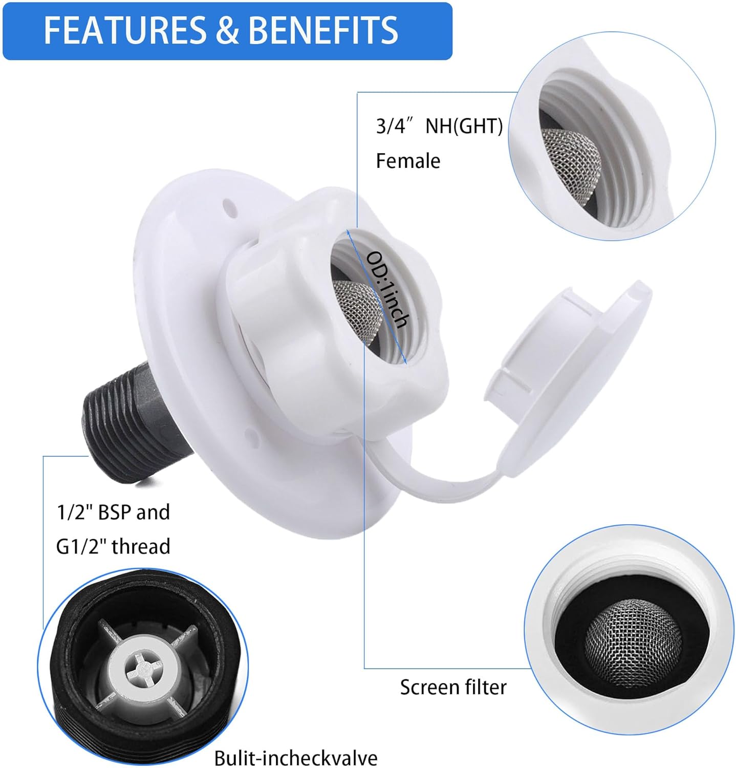 RV city water inlet check valve — view 3