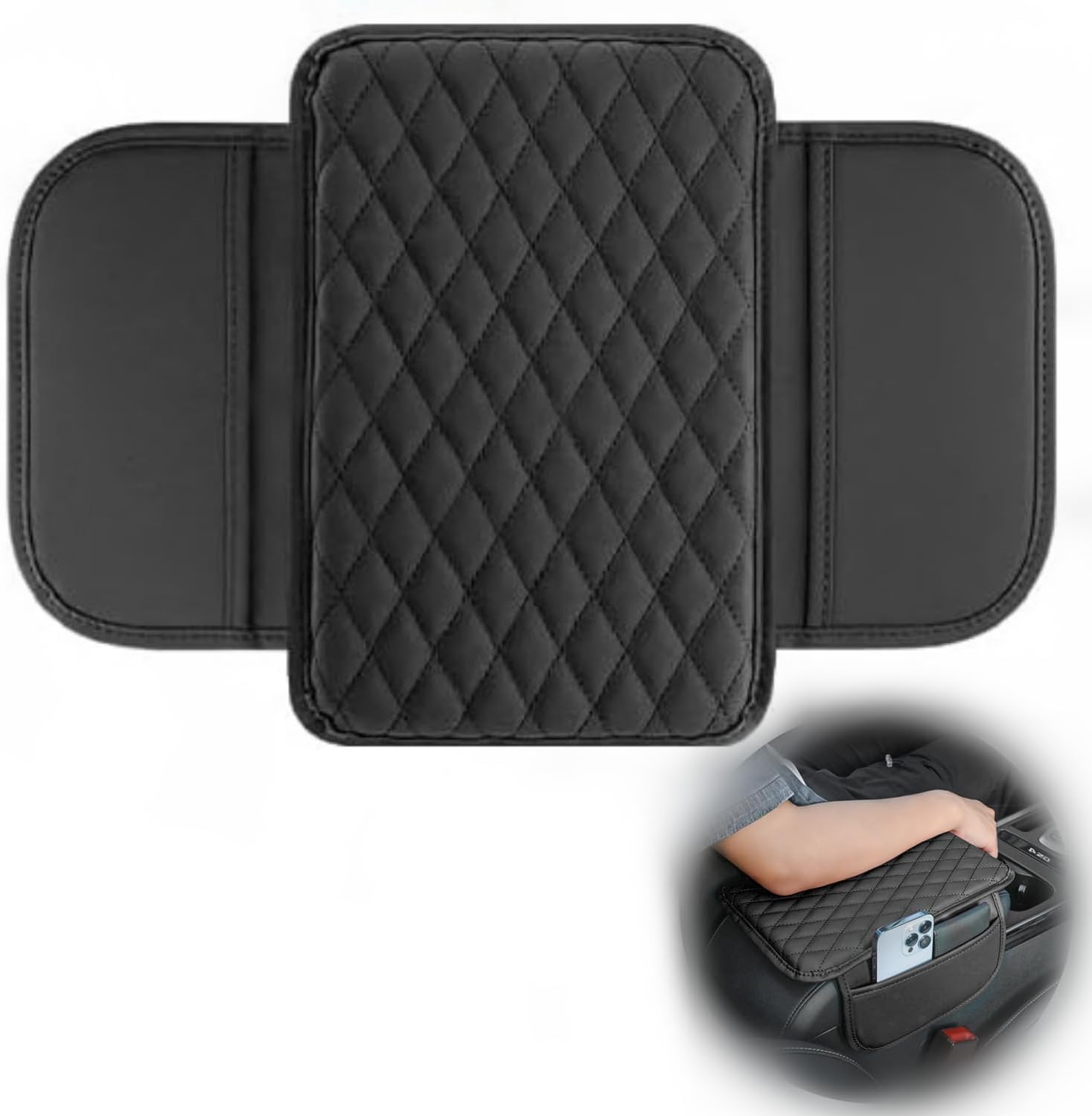 Thin leather car console cover — view 2