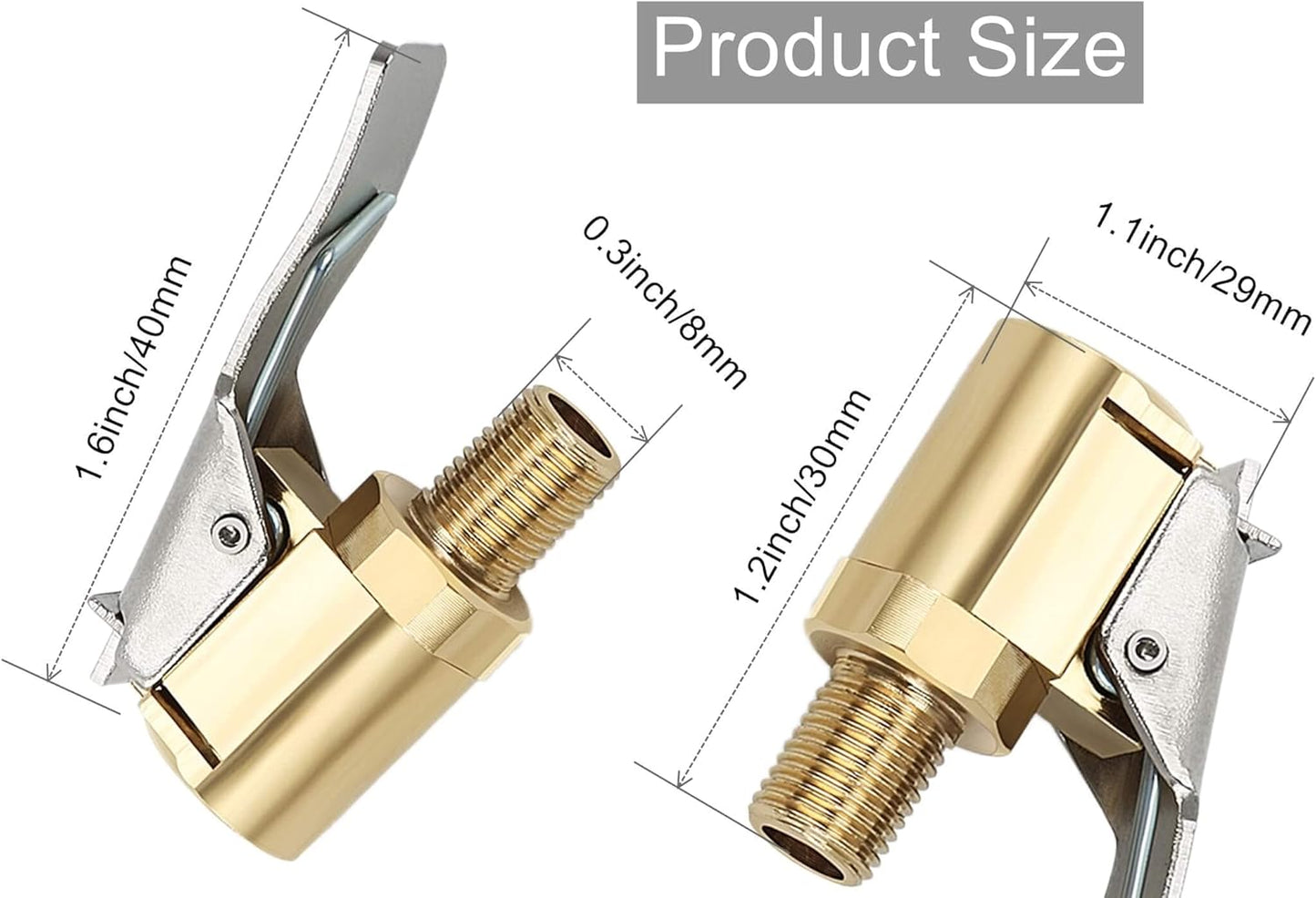 2 pack brass tyre air chuck clip — view 3
