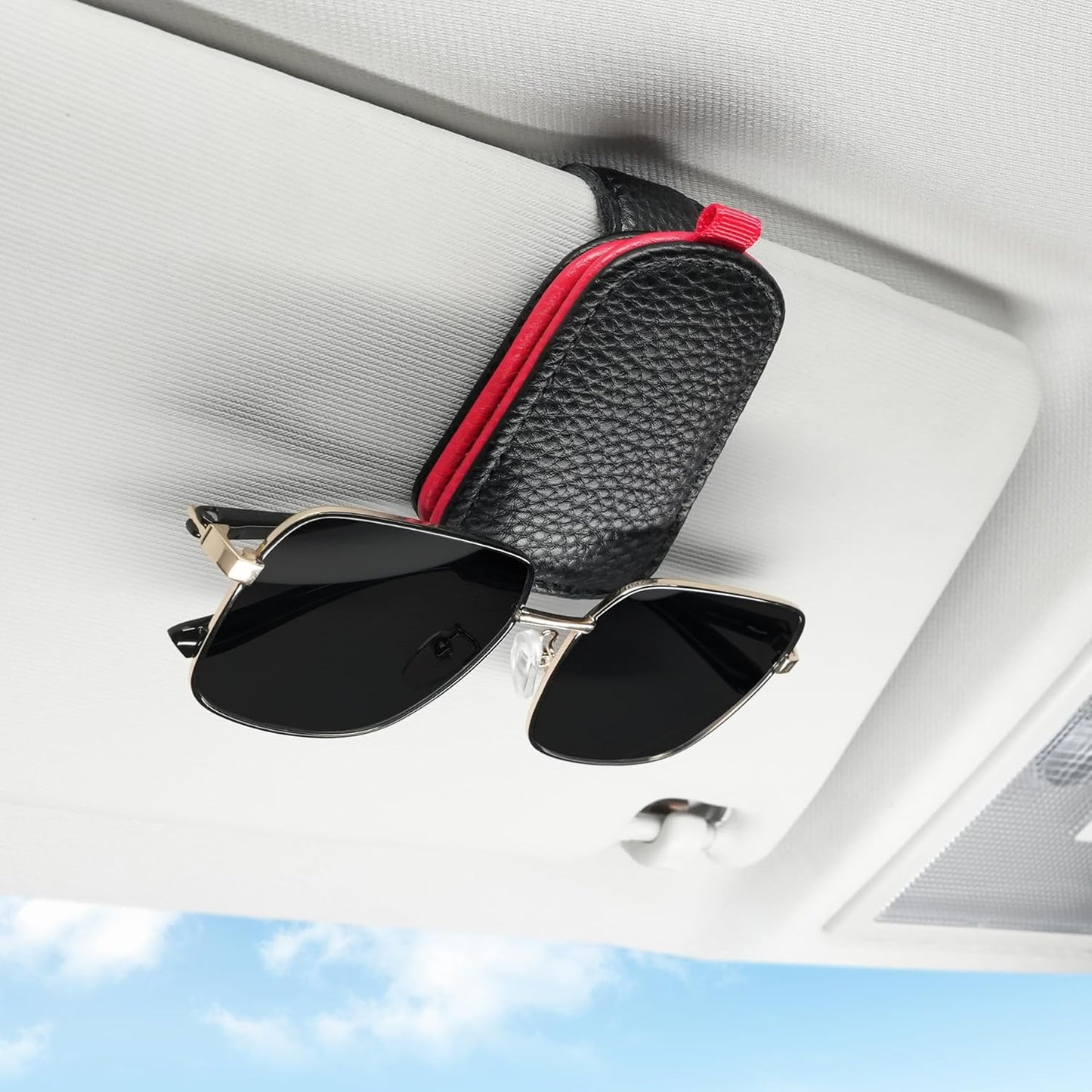 Leather car visor sunglasses clip — view 2