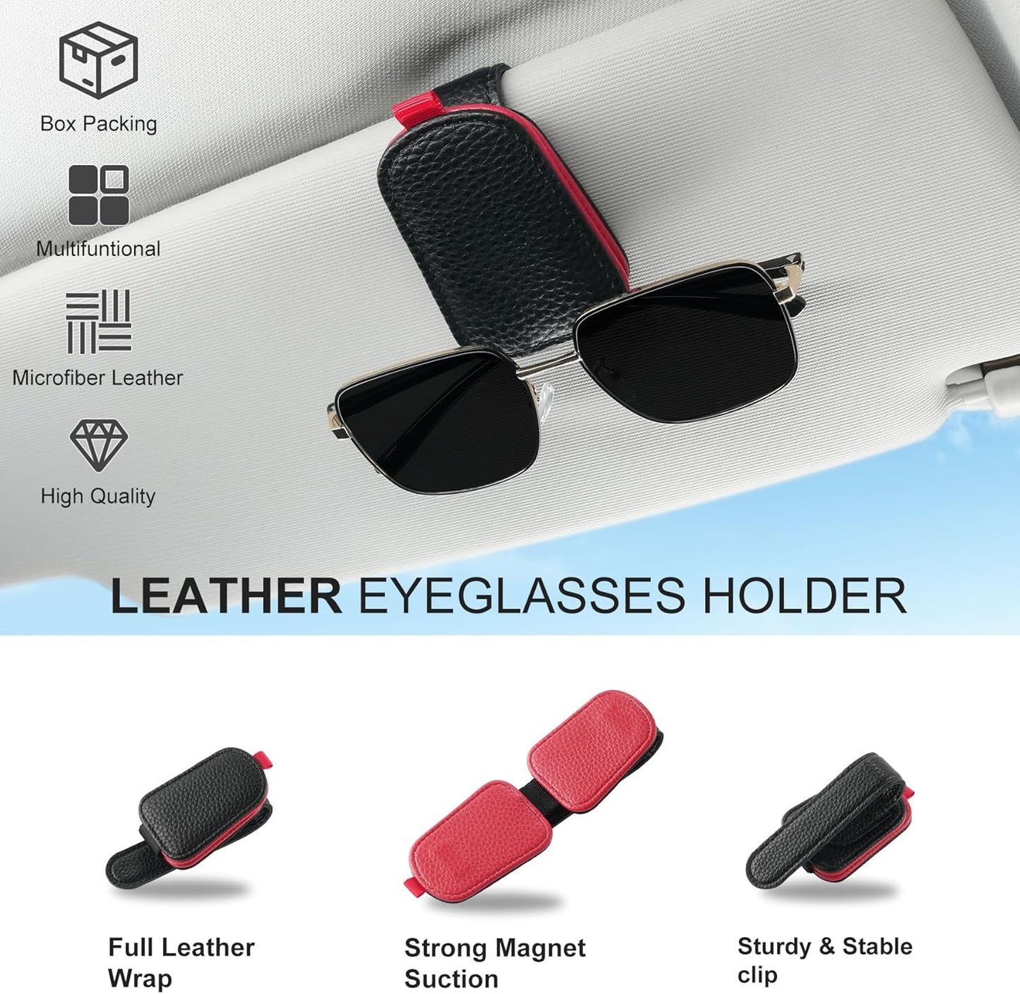 Leather car visor sunglasses clip — view 6