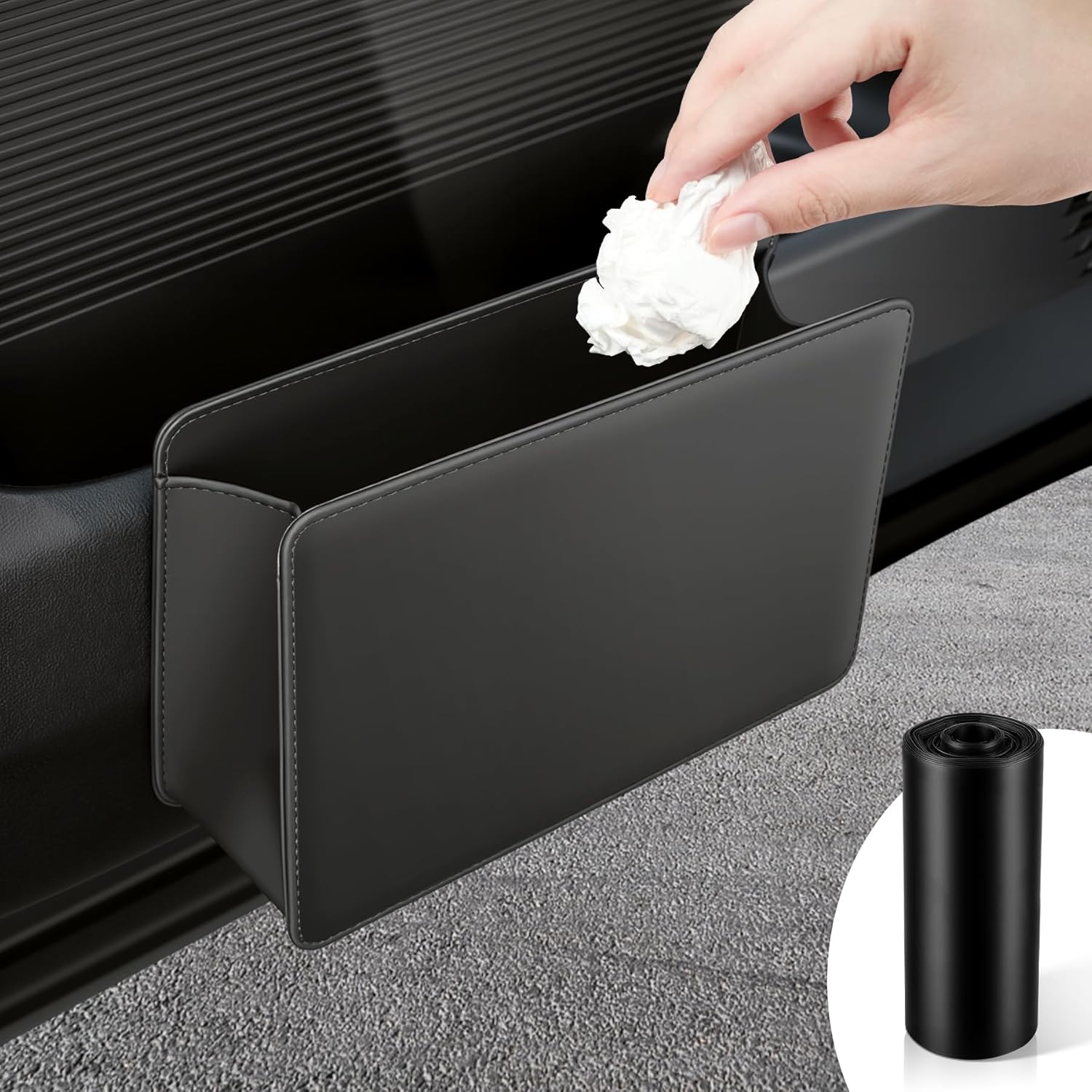 Leather car door trash can — view 2