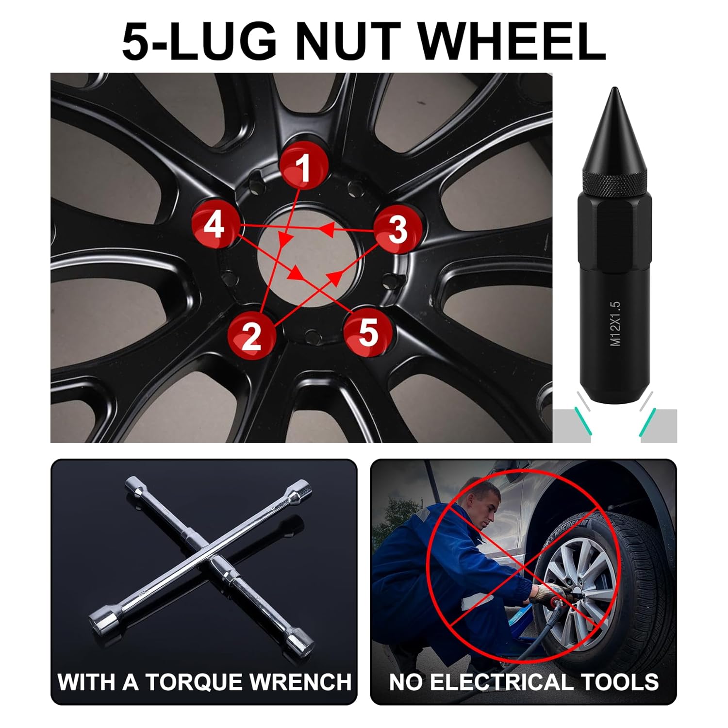 20 pcs M12x1.5 spiked wheel lug nuts — view 6