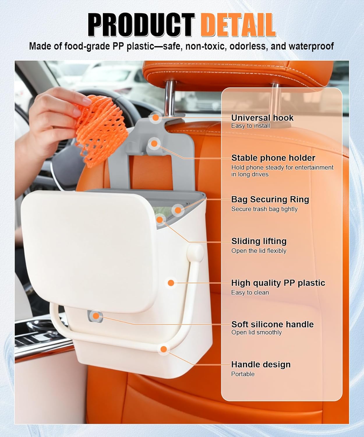 Car trash can with lid and phone holder — view 4