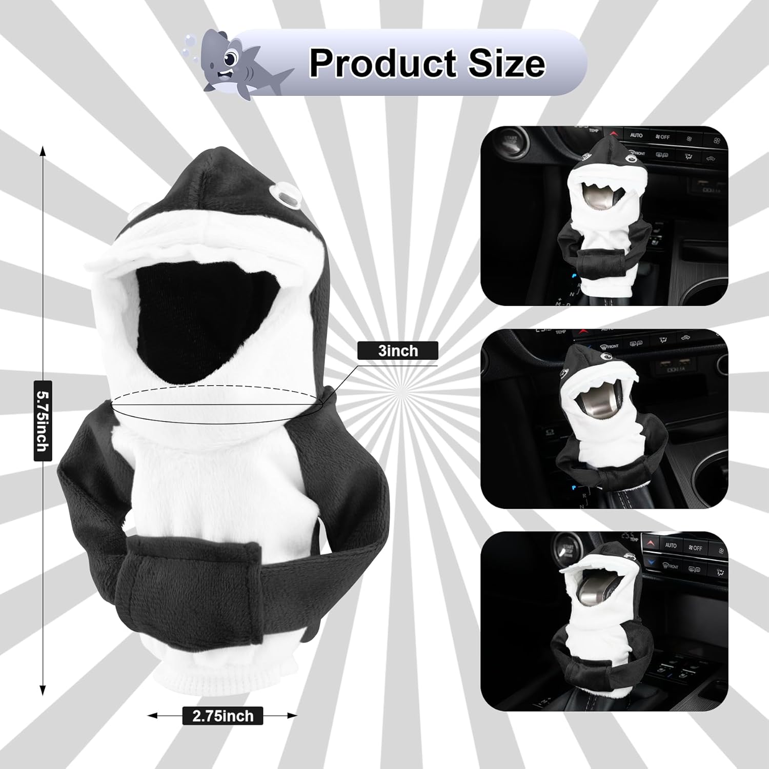 Cute shark car gear shift cover — view 5
