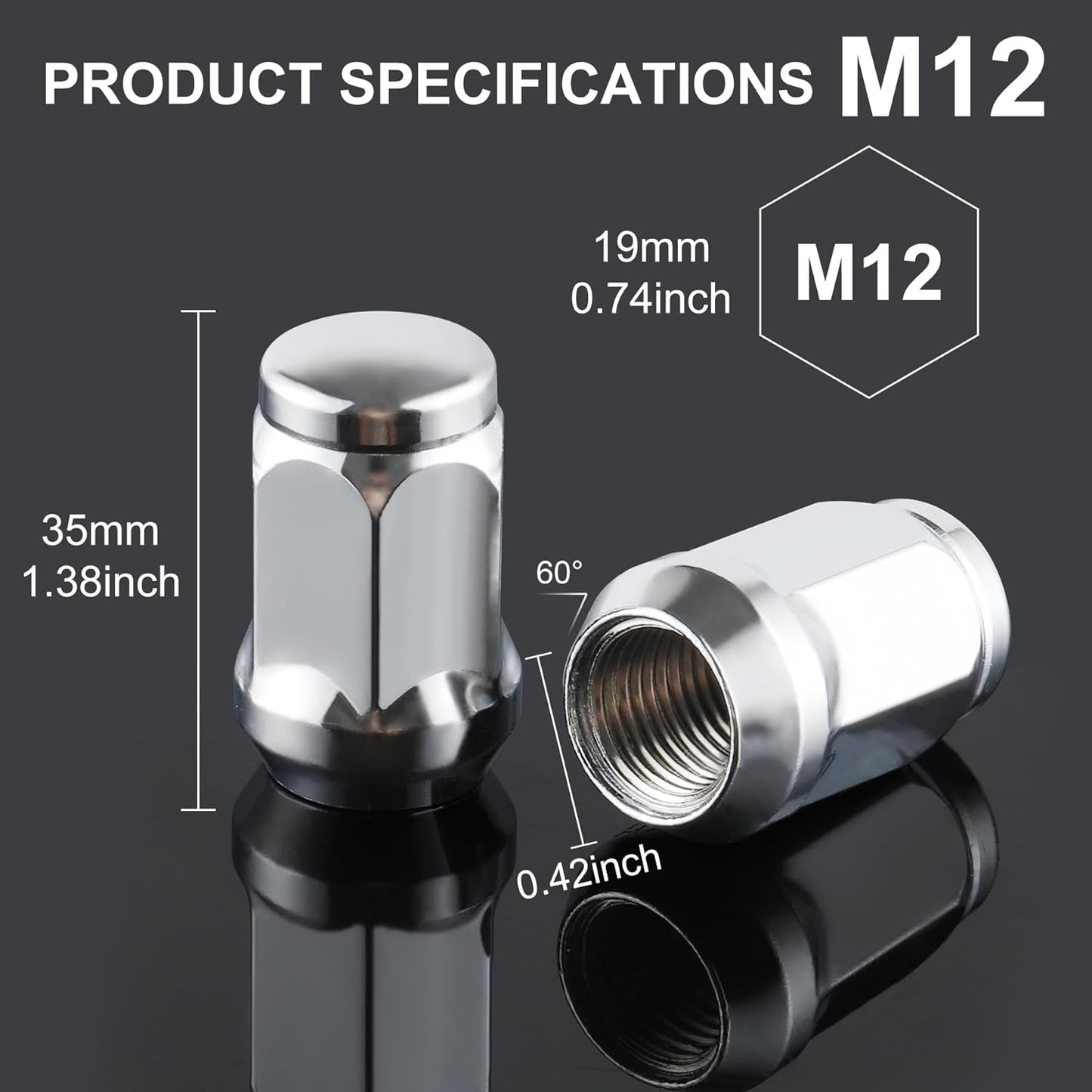 20 pcs M12x1.5 chrome wheel lug nuts — view 3