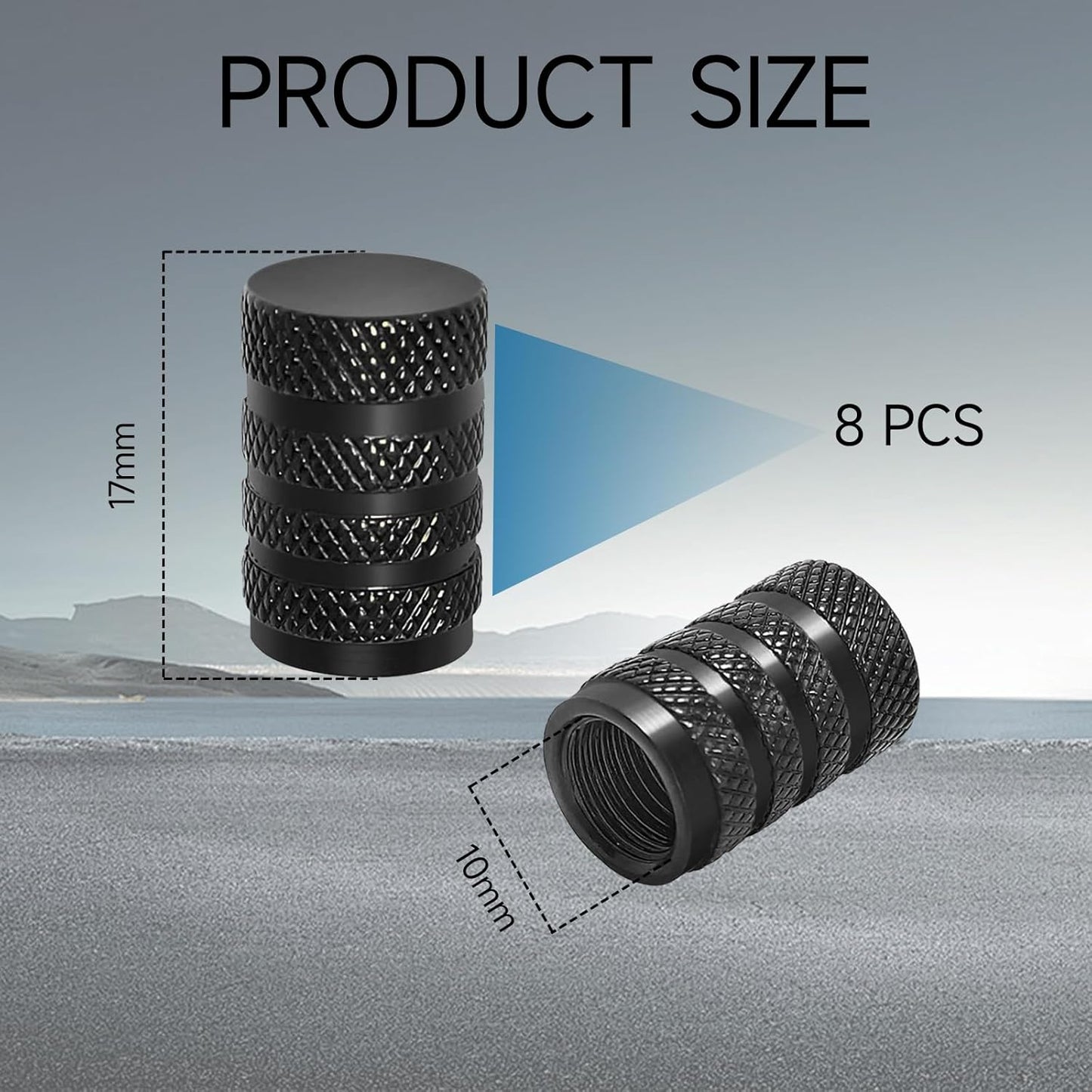 Black aluminium tyre valve caps 8 pack — view 3