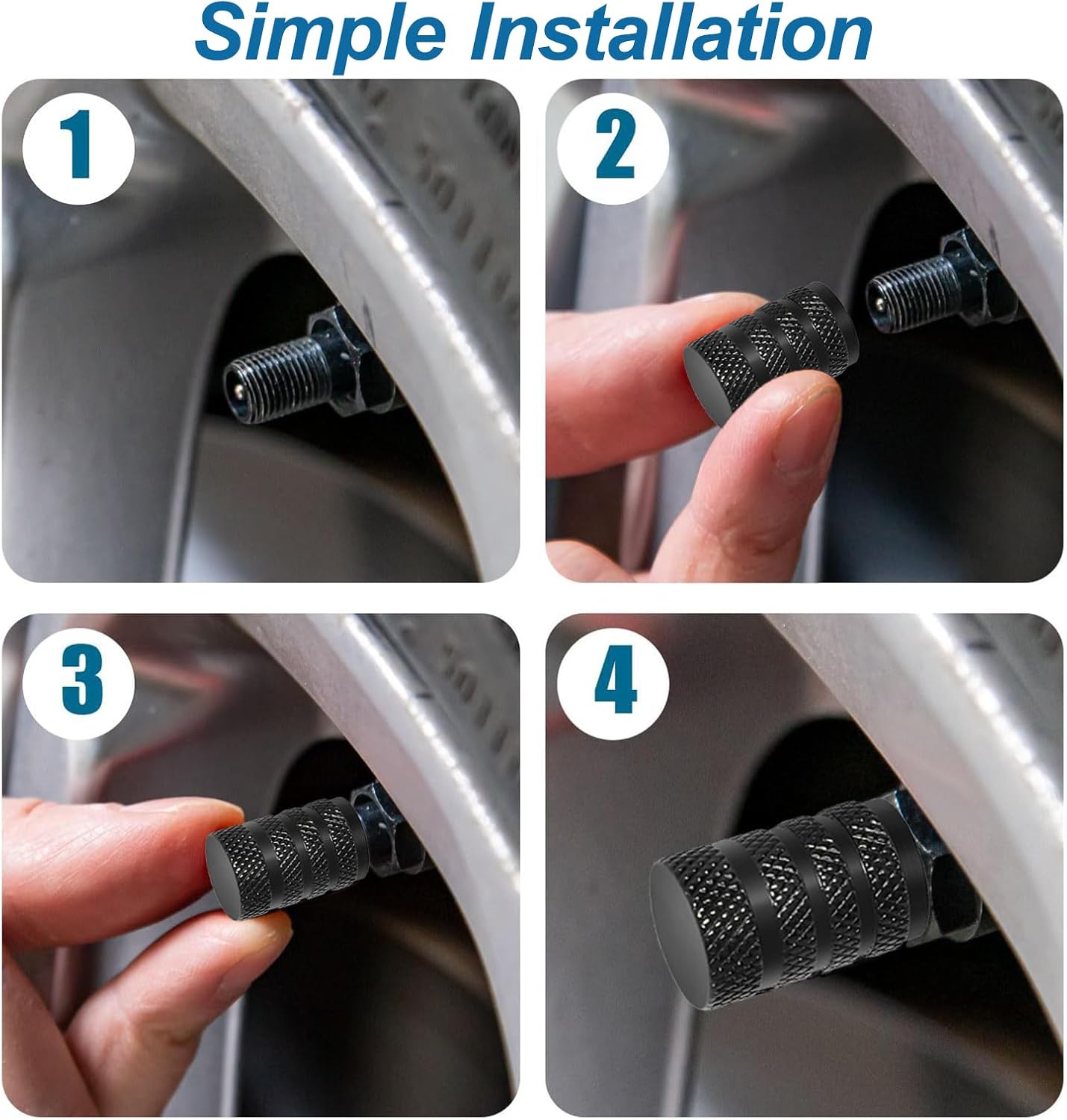 Black aluminium tyre valve caps 8 pack — view 5