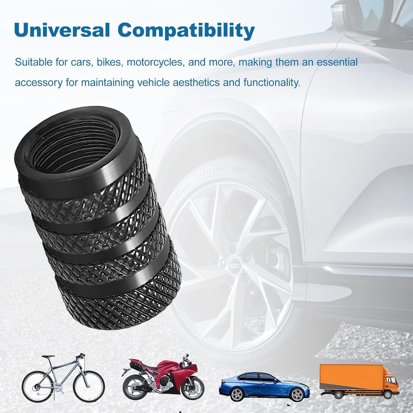 Black aluminium tyre valve caps 8 pack — view 7