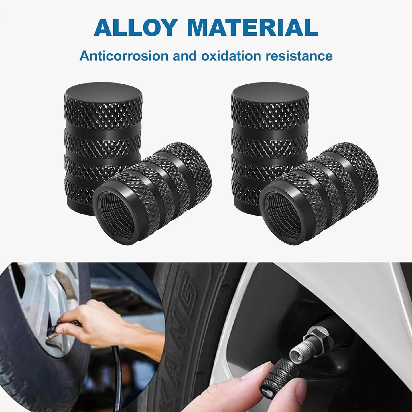 Black aluminium tyre valve caps 8 pack — view 8