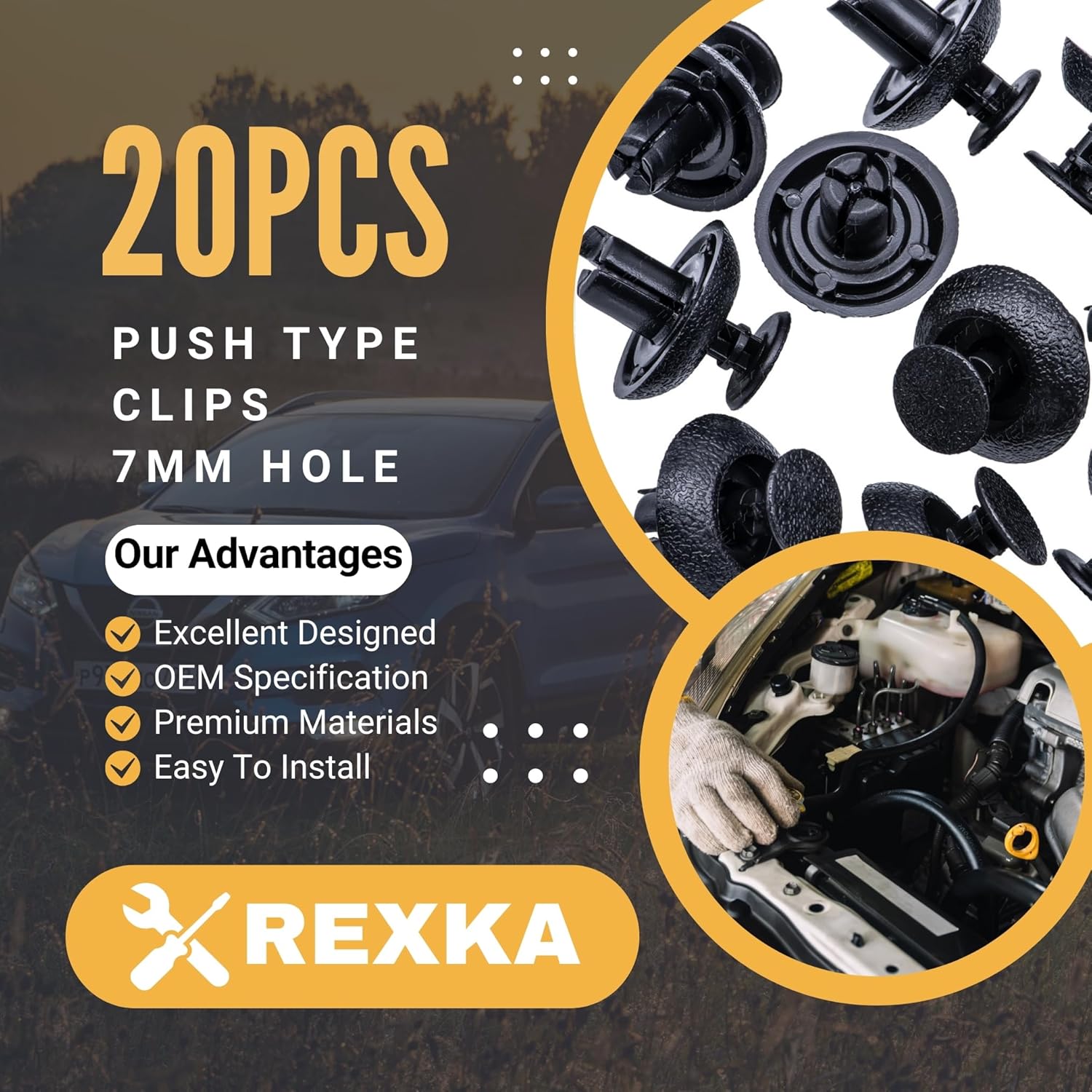 Rexka 20 piece Toyota engine cover clips — view 3