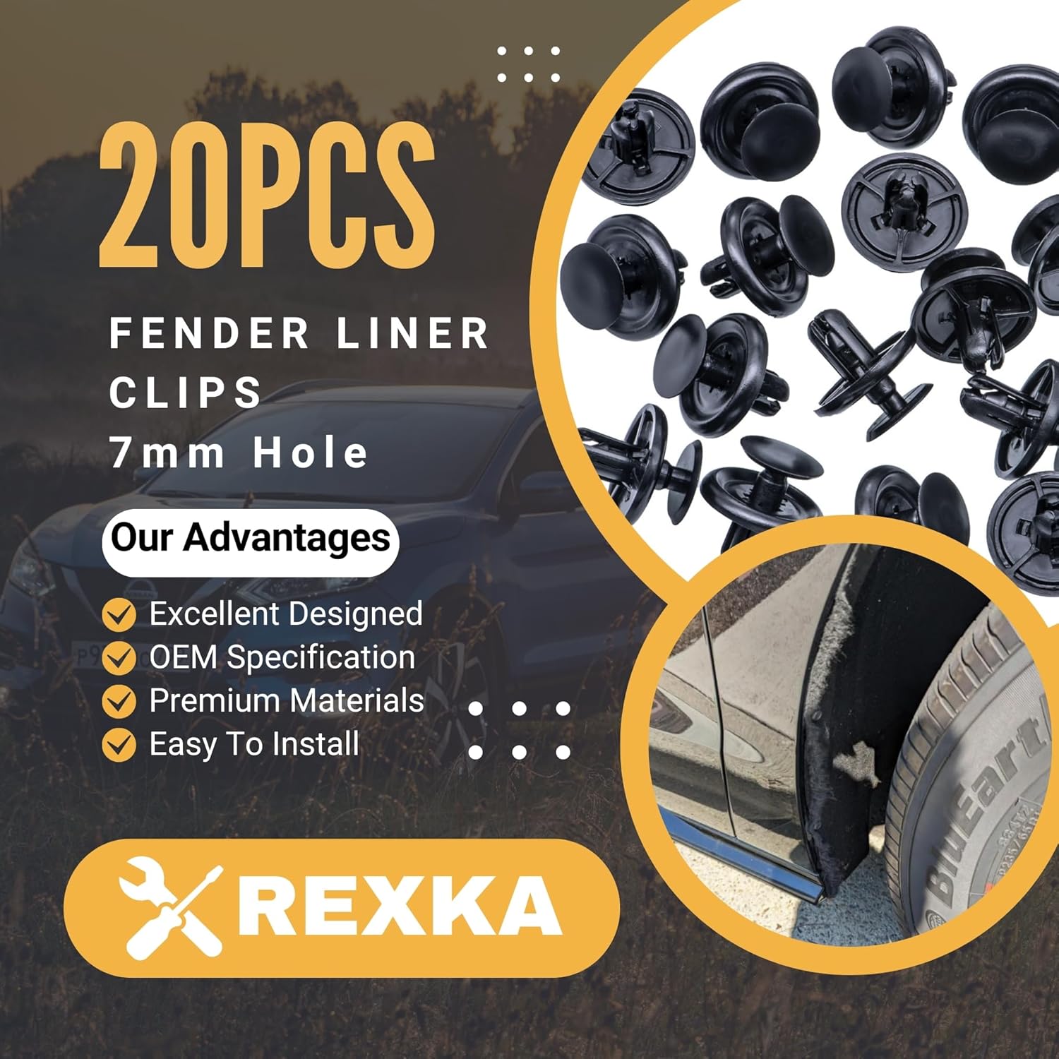 Rexka 20 piece Toyota splash shield clips — view 3