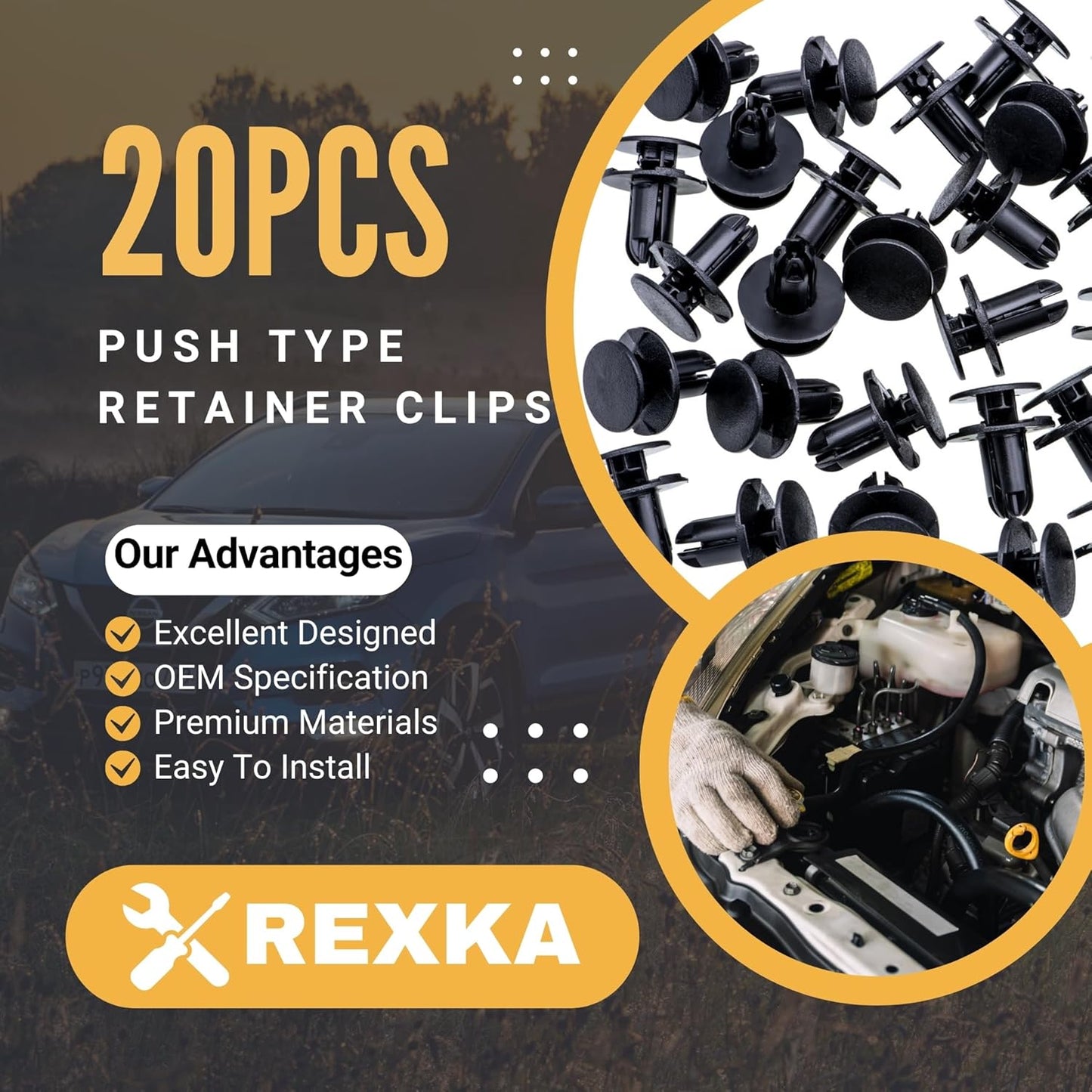 Rexka 20 piece Hyundai Kia fender liner clips — view 3