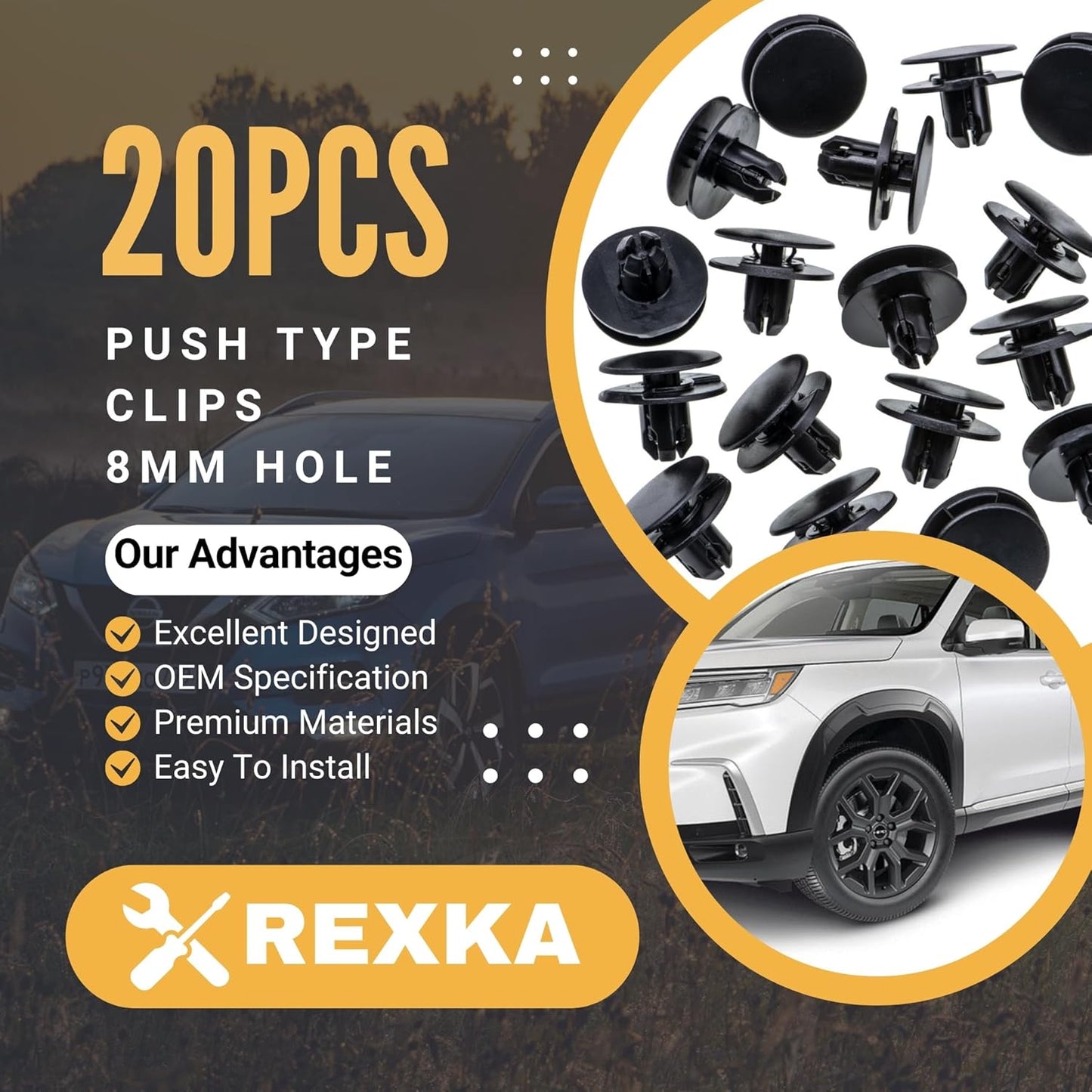 Rexka 20 piece Honda fender liner clips — view 3