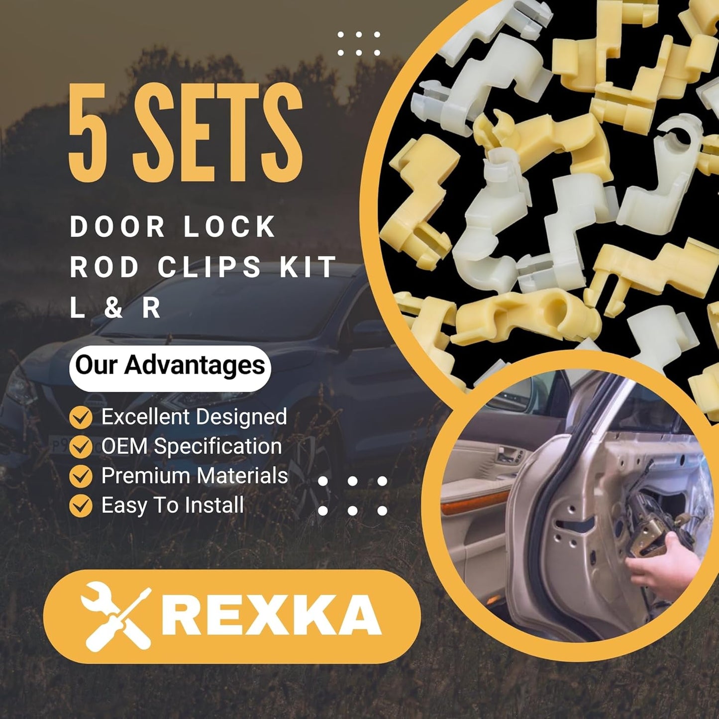 Rexka 5 set Toyota tailgate rod clips — view 3