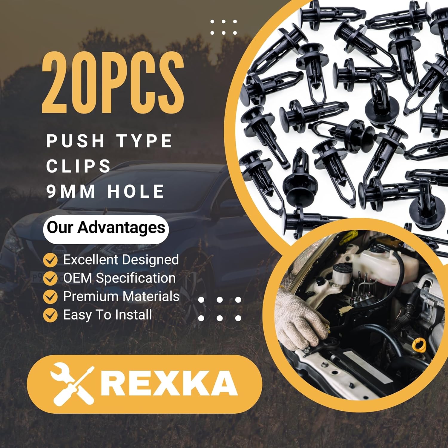 Rexka 20 piece Toyota bumper grille clips — view 3