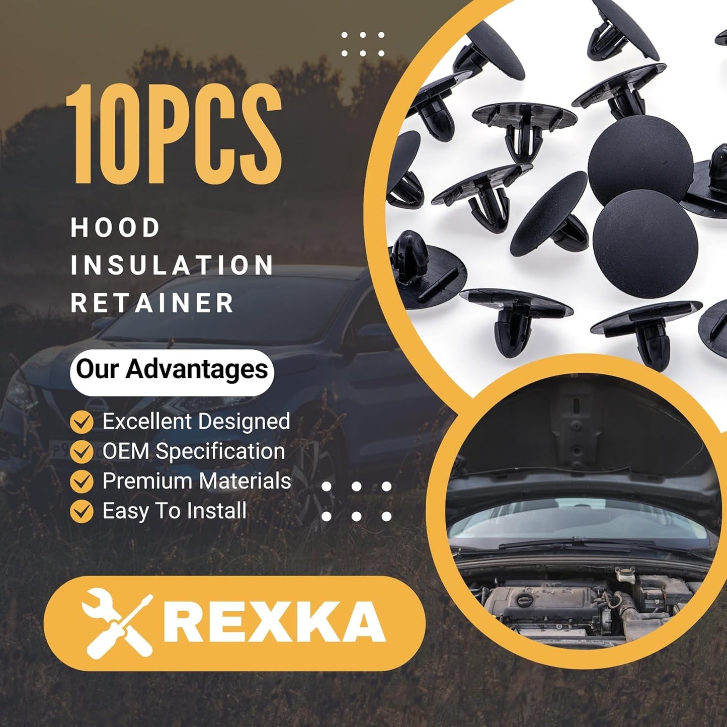 Rexka 10 piece Toyota hood insulation clips — view 3