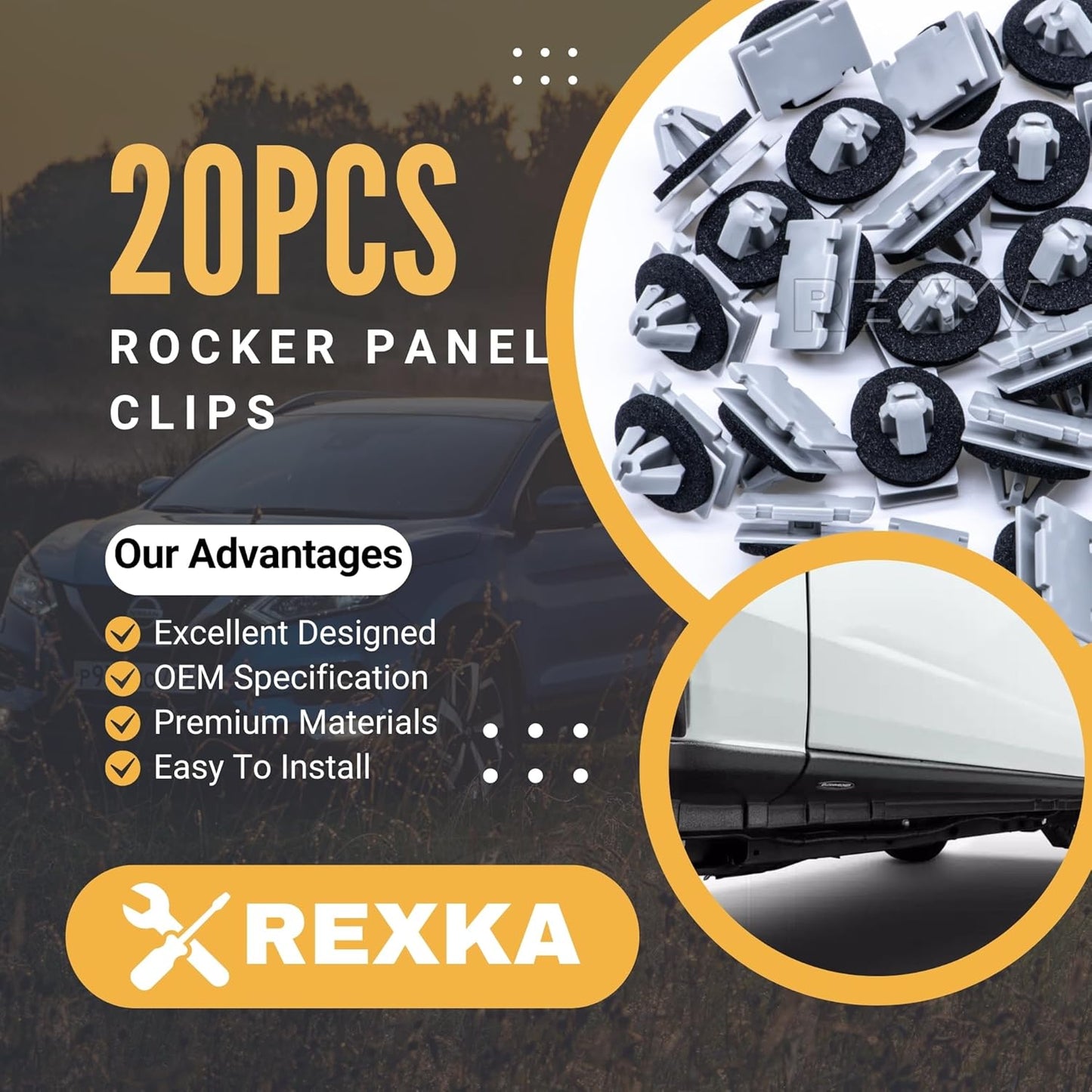 Rexka 20 piece Jeep rocker flare clips — view 3