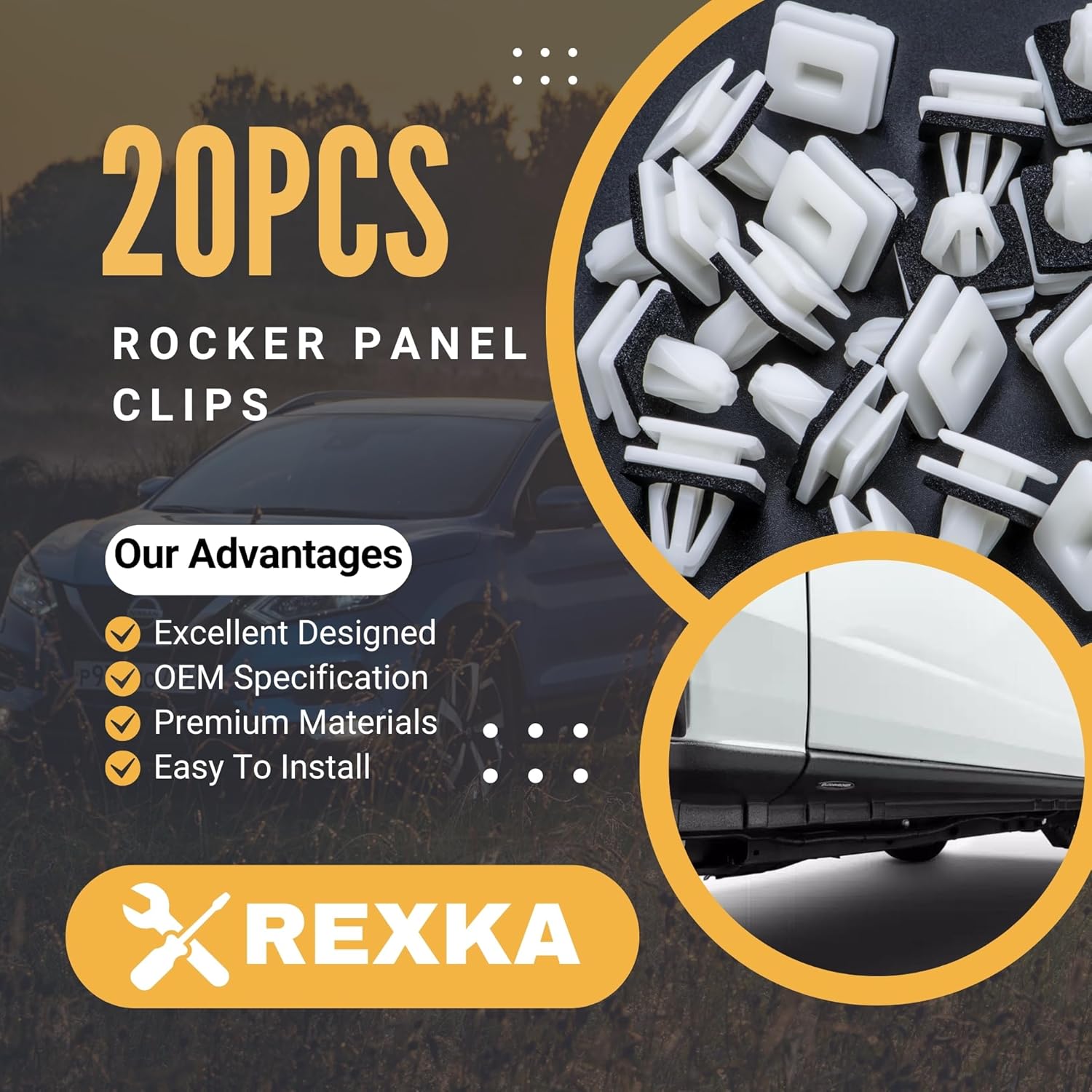 Rexka 20 piece Honda rocker moulding clips — view 3