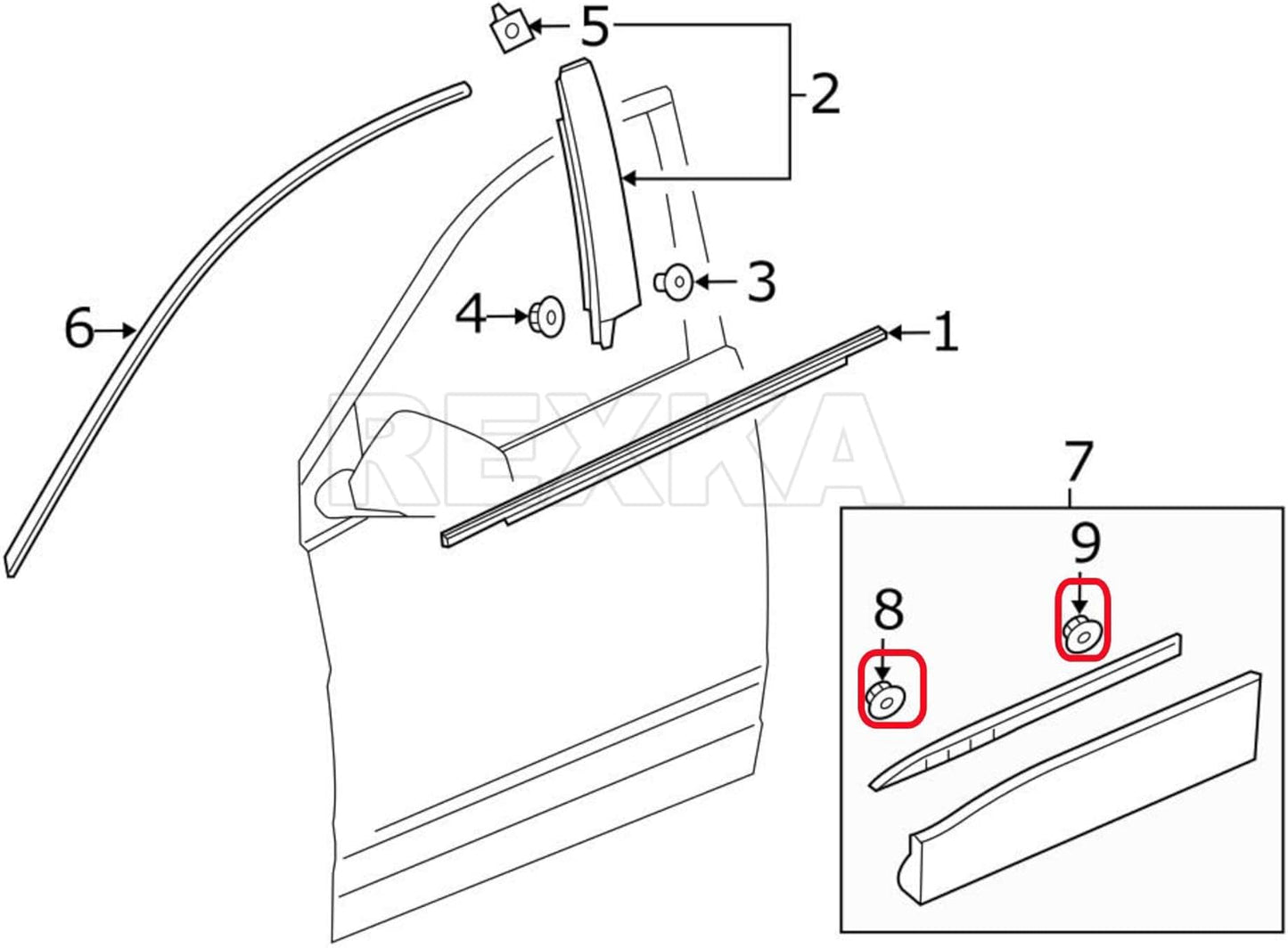 Rexka 10 piece GM rocker moulding clips — view 7