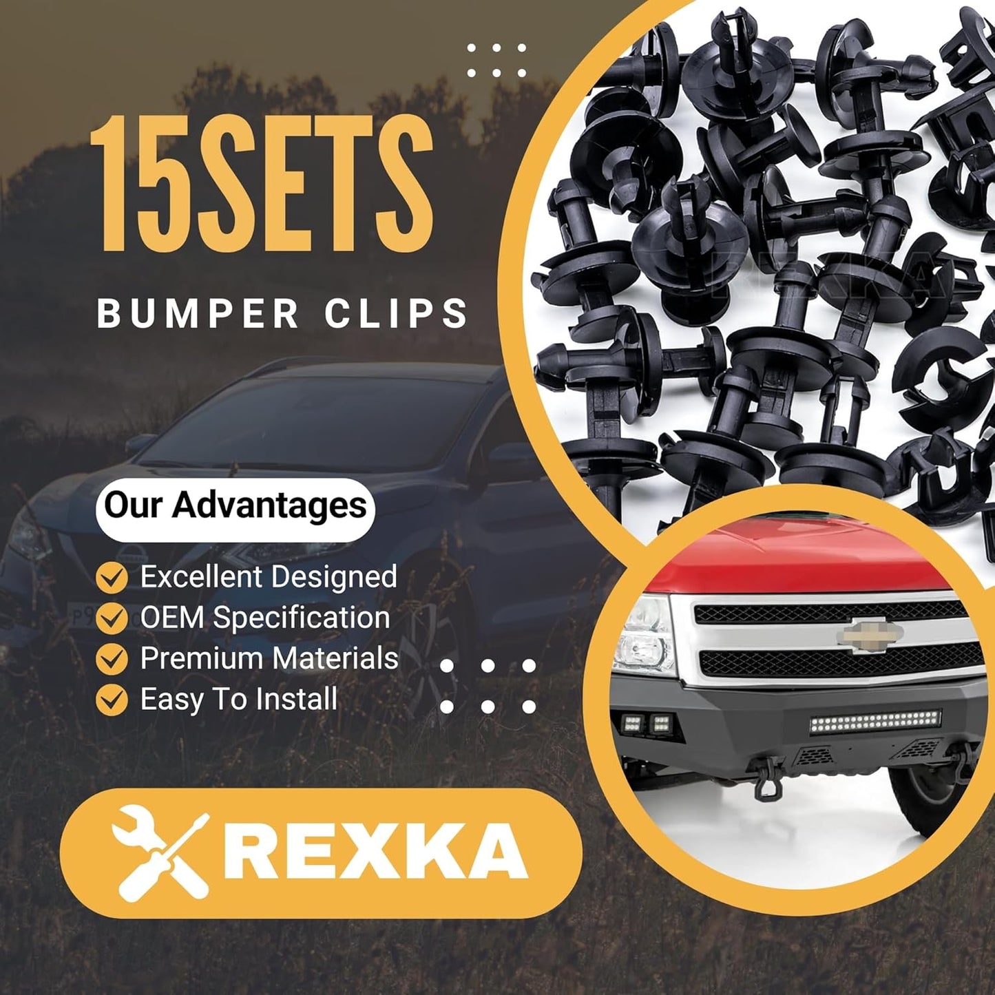 Rexka 15 set Chevy air dam deflector clips — view 3