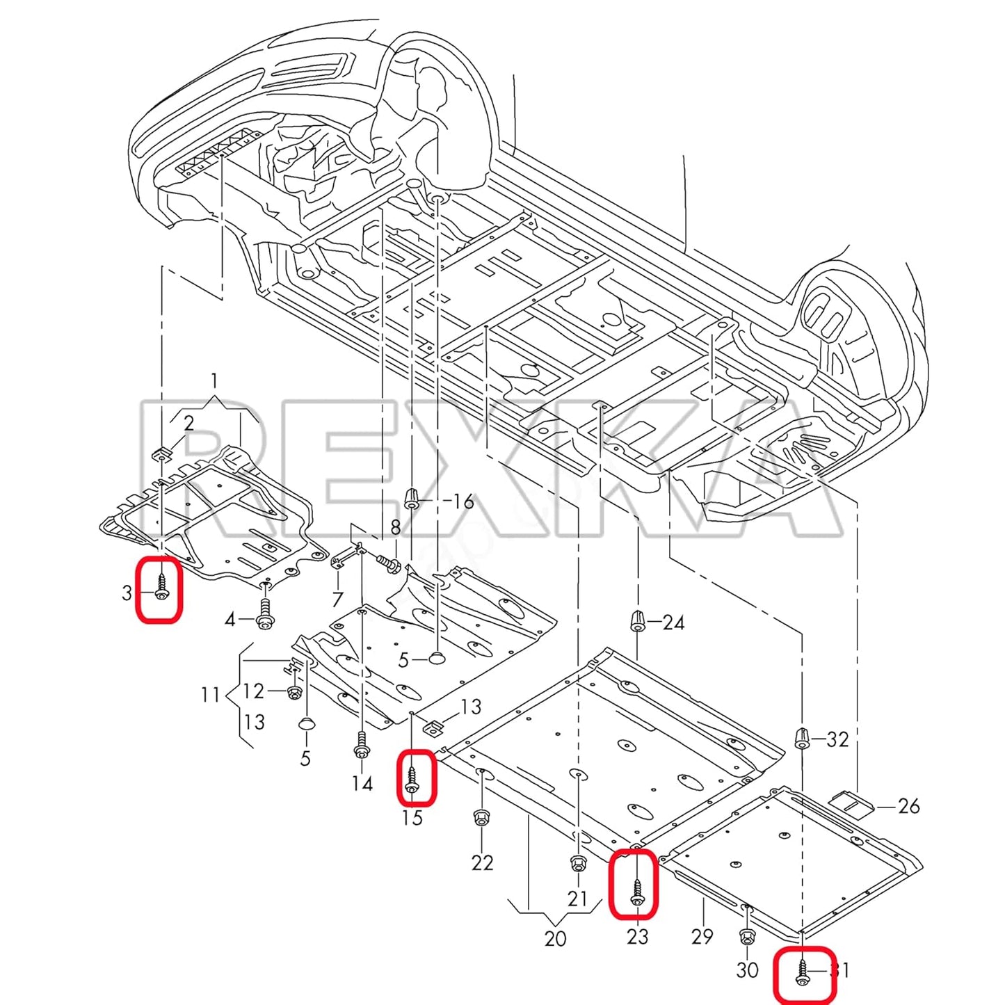 Rexka 30 piece VW Audi splash shield screws — view 7